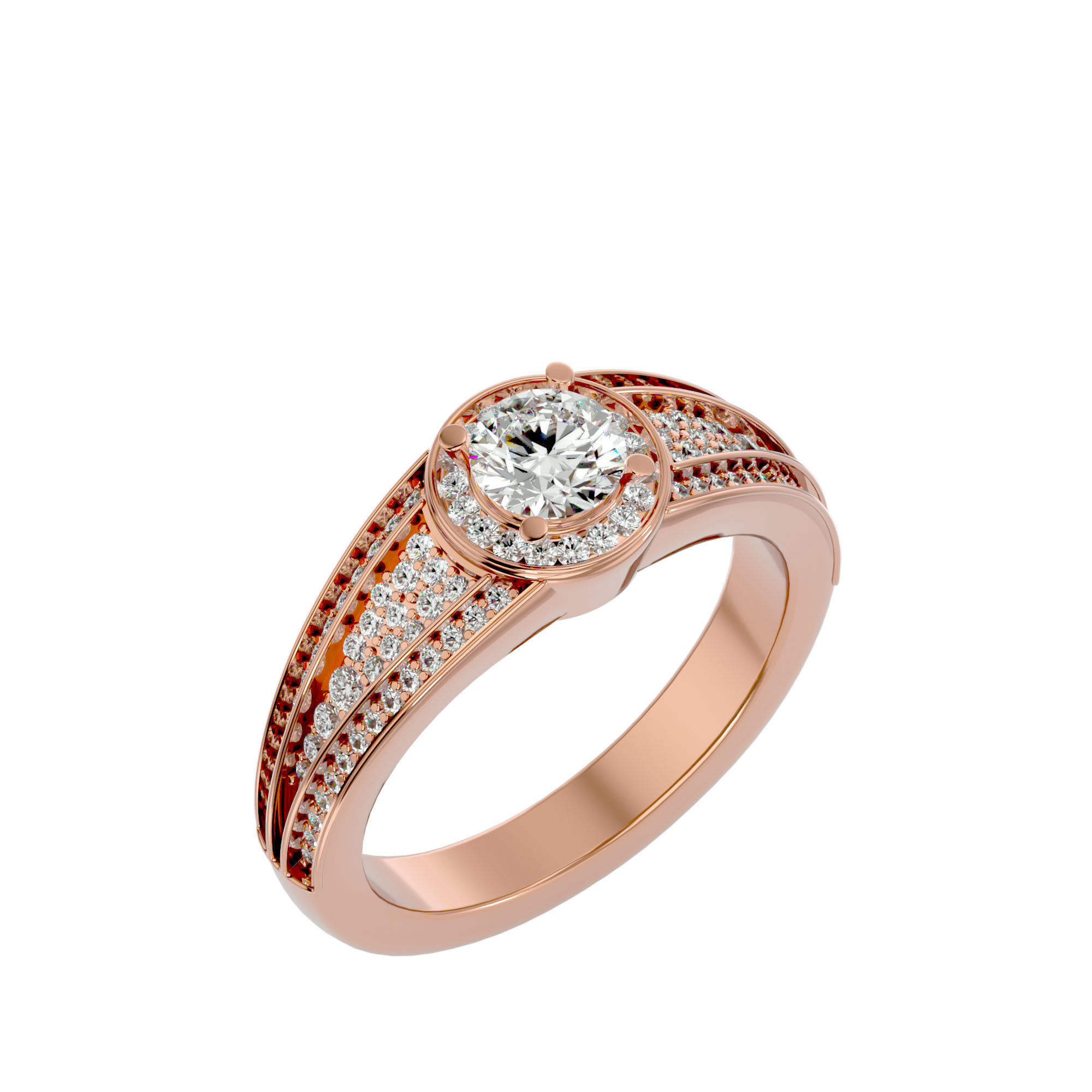 Round Halo solitaire wedding engagement ring with 360 view 3D print model_13