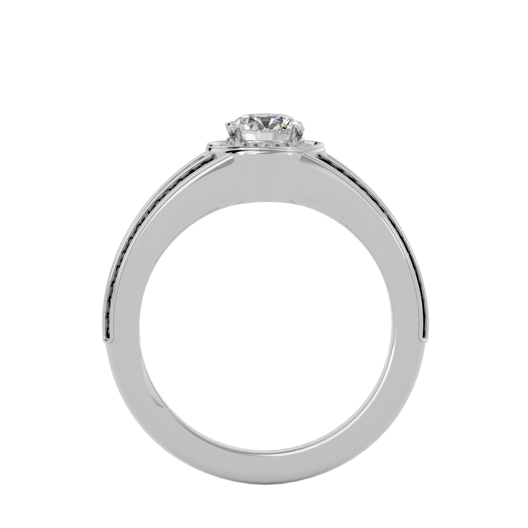 Round Halo solitaire wedding engagement ring with 360 view 3D print model_5