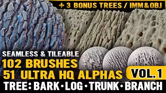 Ultra HQ Tree Bark Sculpt Zbrush brushes and Alphas Vol1