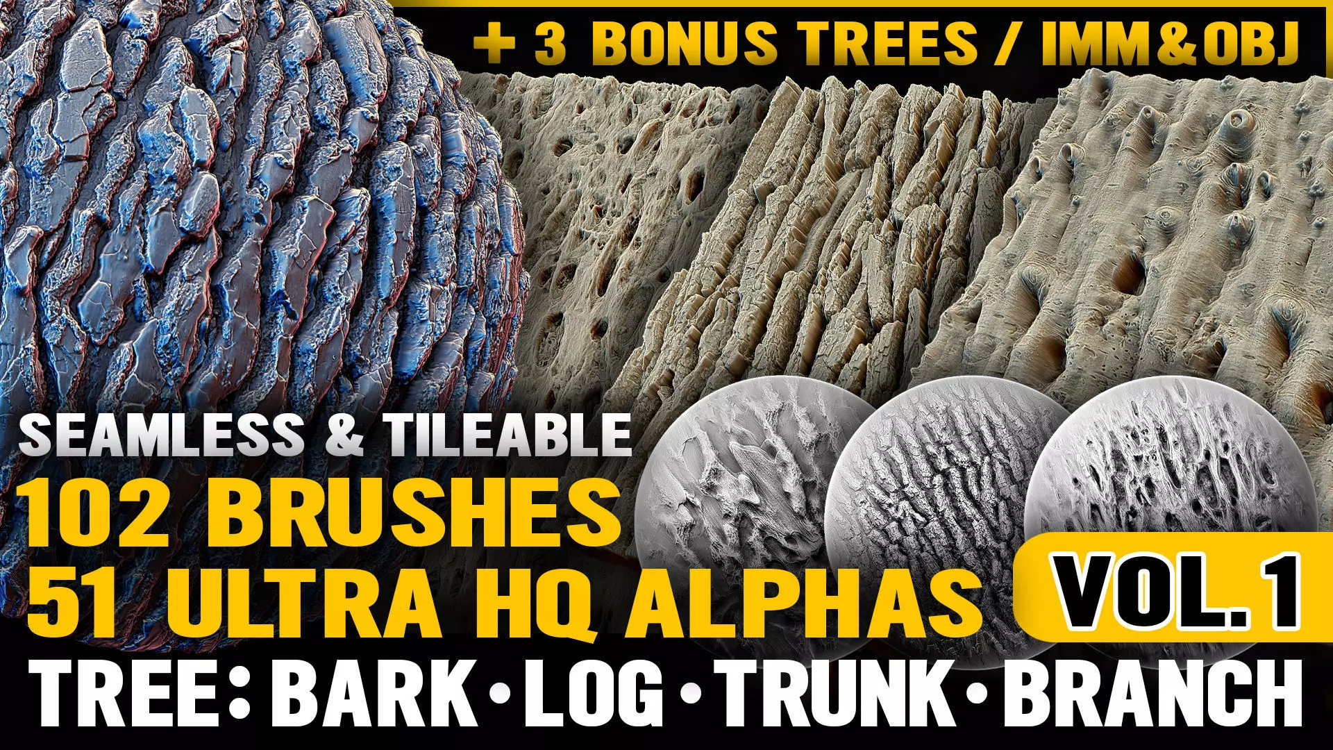Ultra HQ Tree Bark Sculpt Zbrush brushes and Alphas Vol1 3D model_0