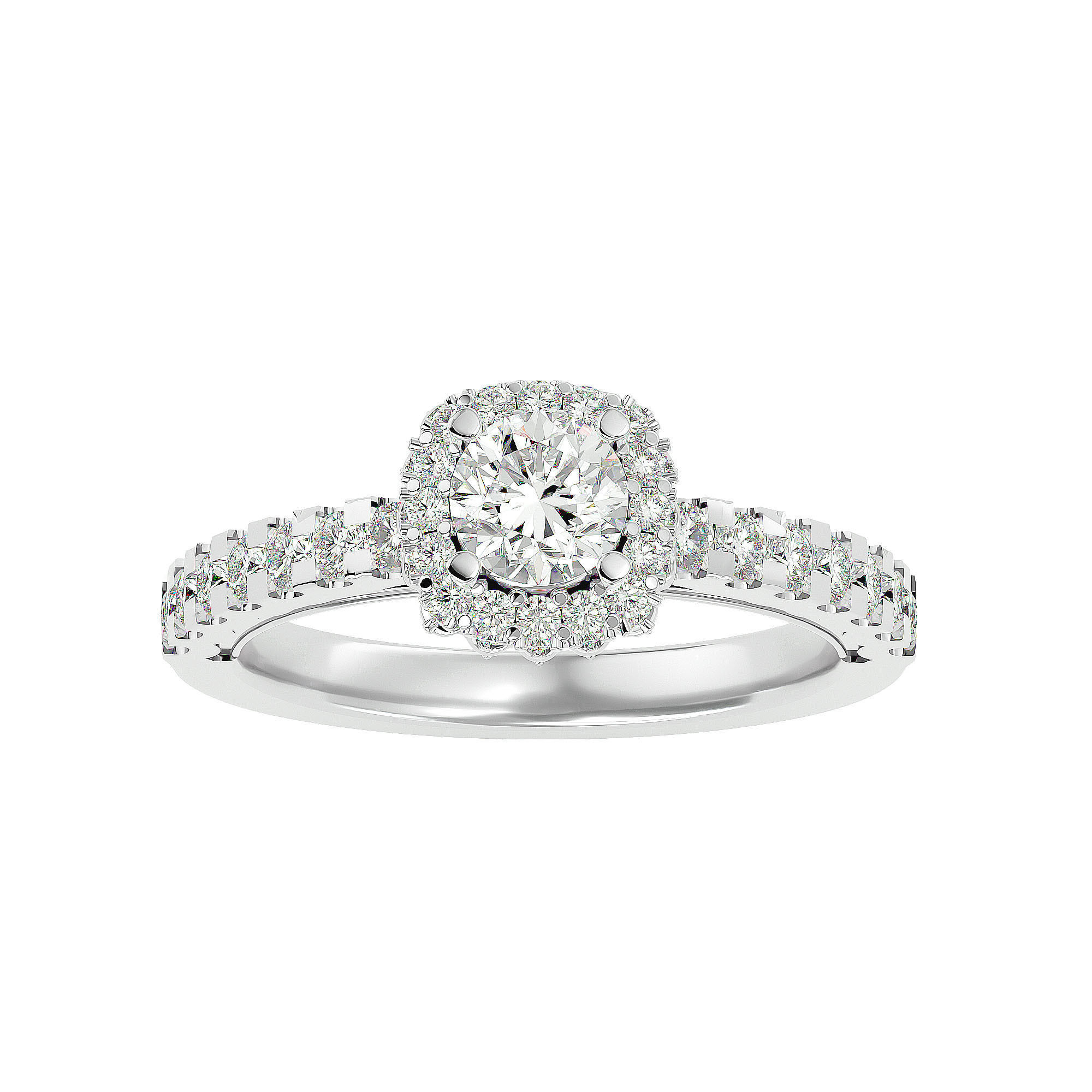 Round Halo solitaire wedding engagement ring with 360 view 3D print model_3