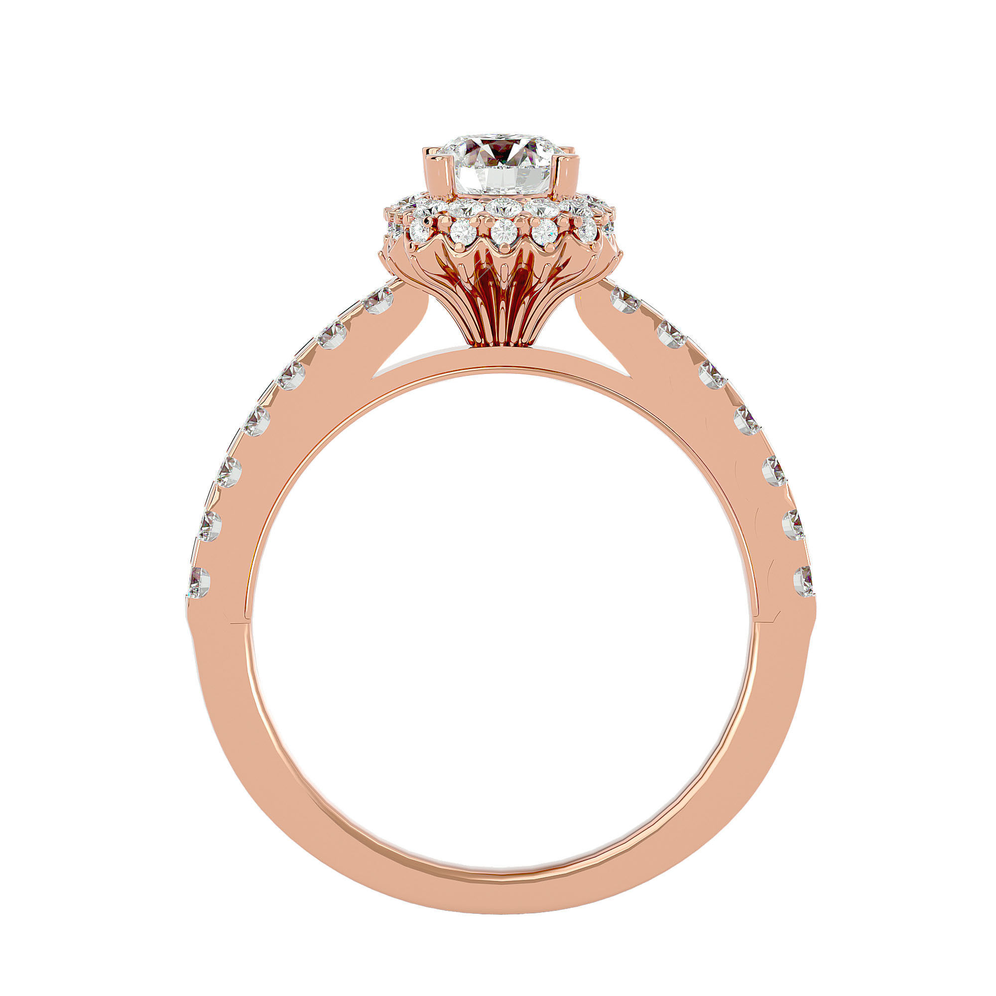 Round Halo solitaire wedding engagement ring with 360 view 3D print model_7