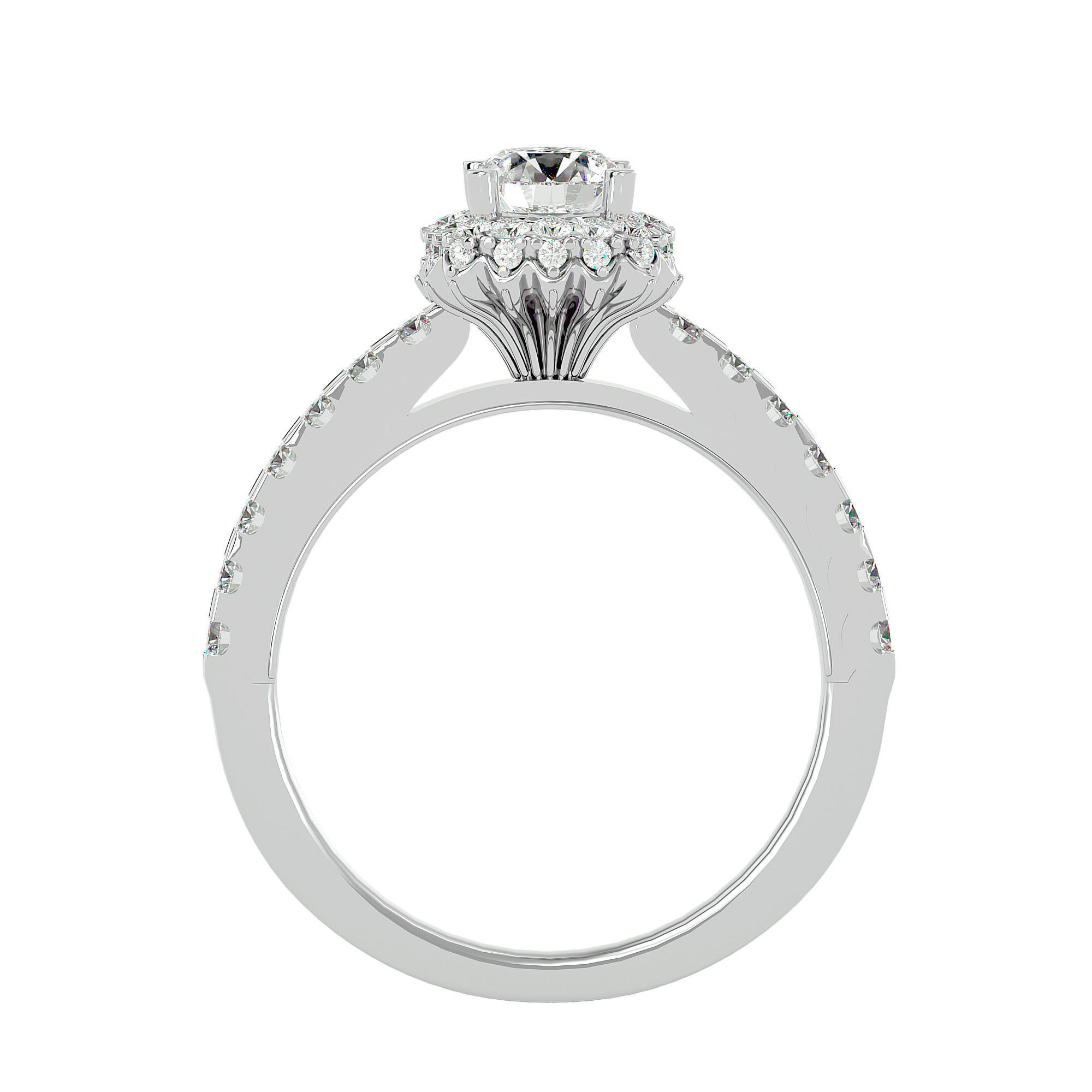 Round Halo solitaire wedding engagement ring with 360 view 3D print model_5