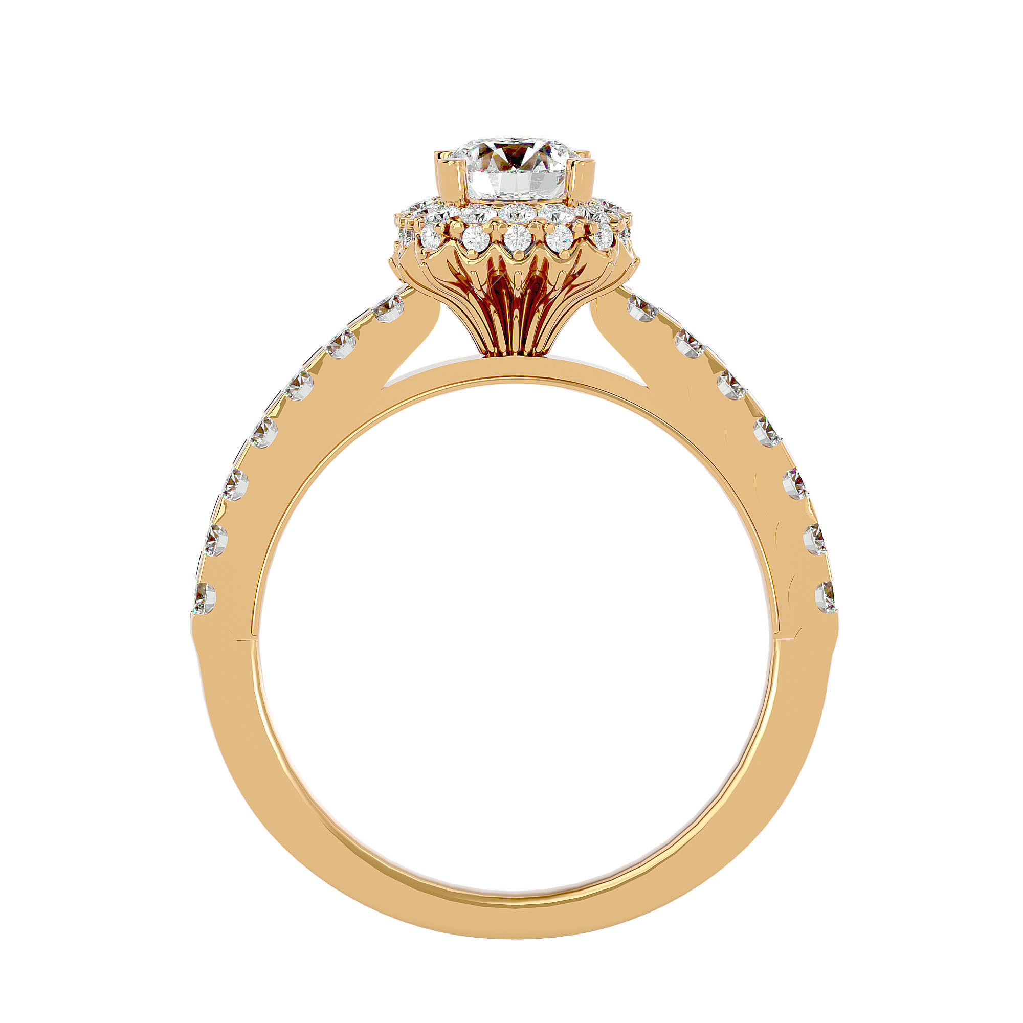 Round Halo solitaire wedding engagement ring with 360 view 3D print model_6