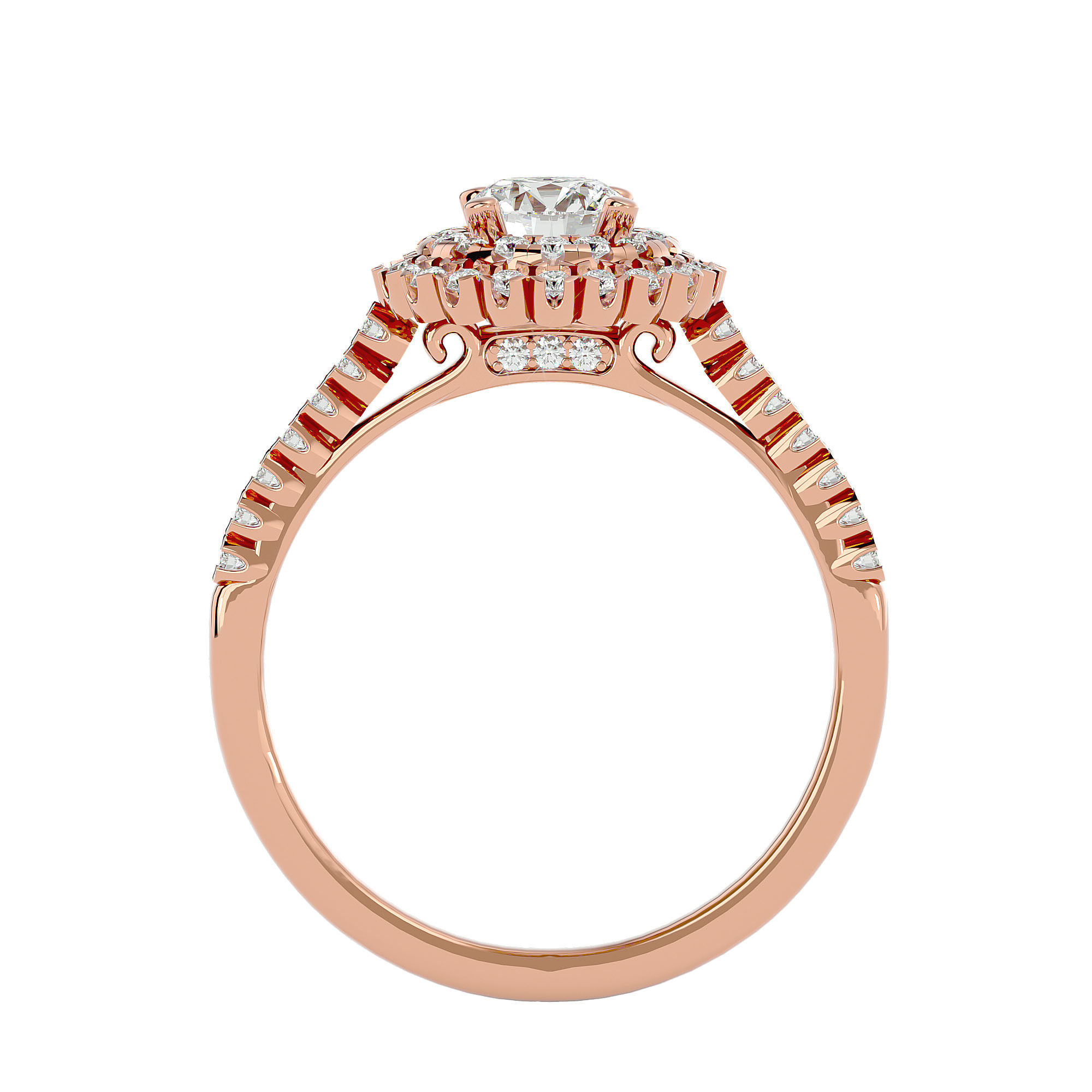 Round Halo solitaire wedding engagement ring with 360 view 3D print model_7