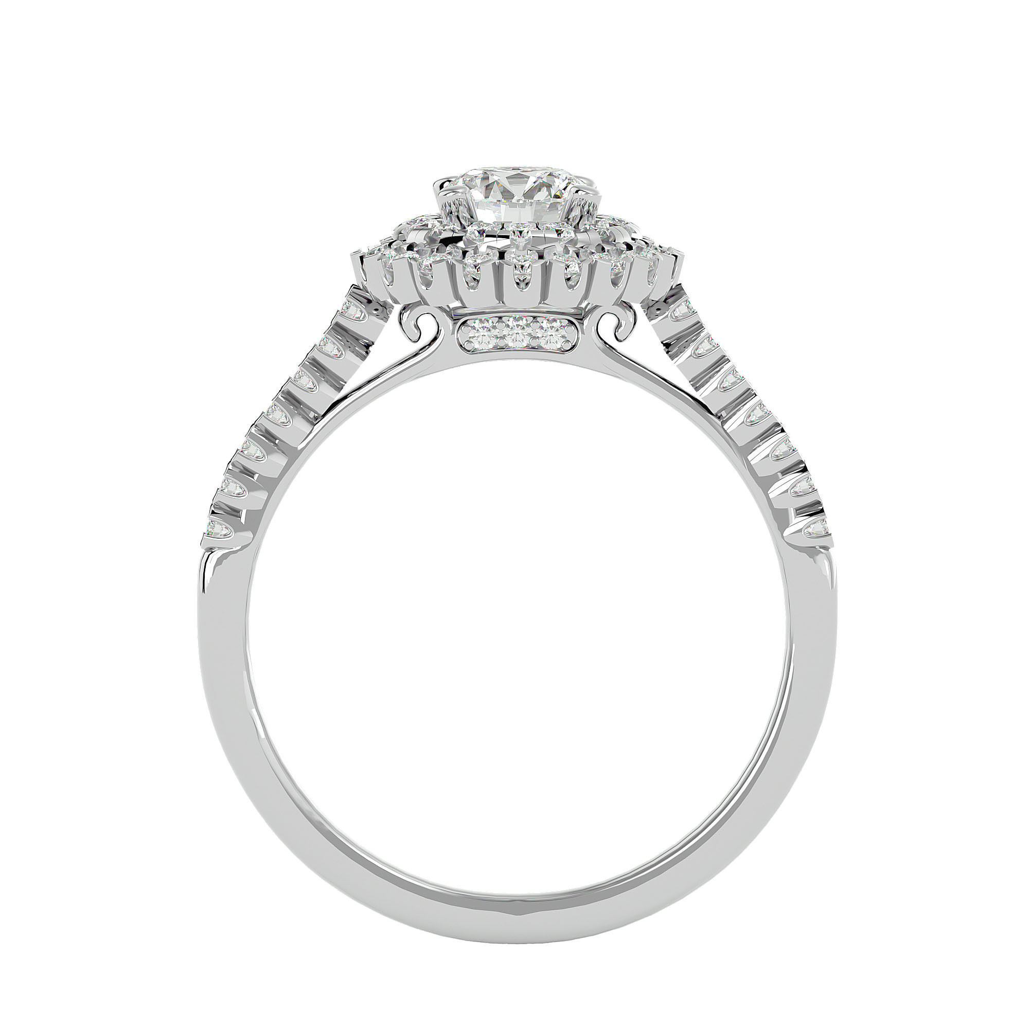Round Halo solitaire wedding engagement ring with 360 view 3D print model_5