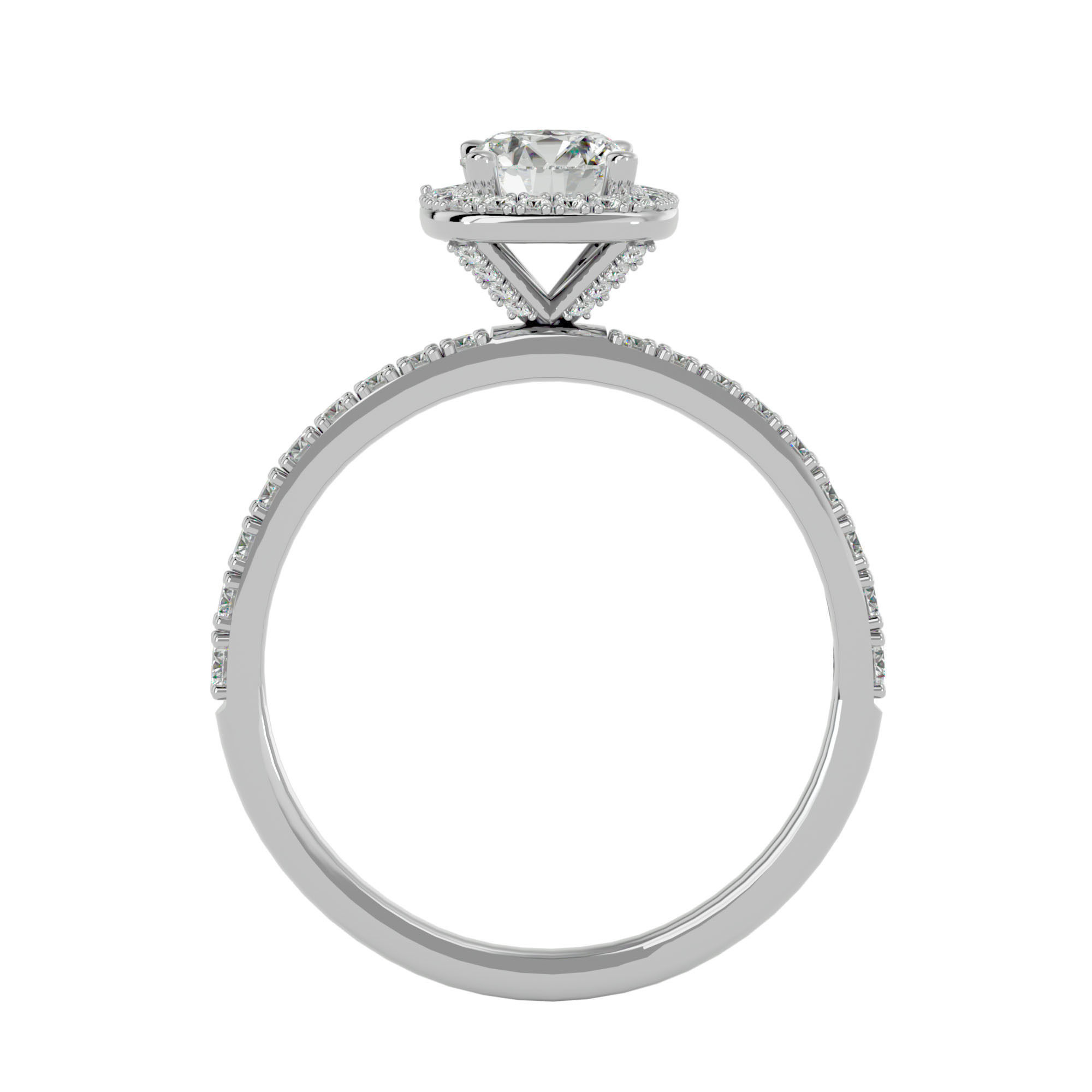 Round Halo solitaire wedding engagement ring with 360 view 3D print model_5