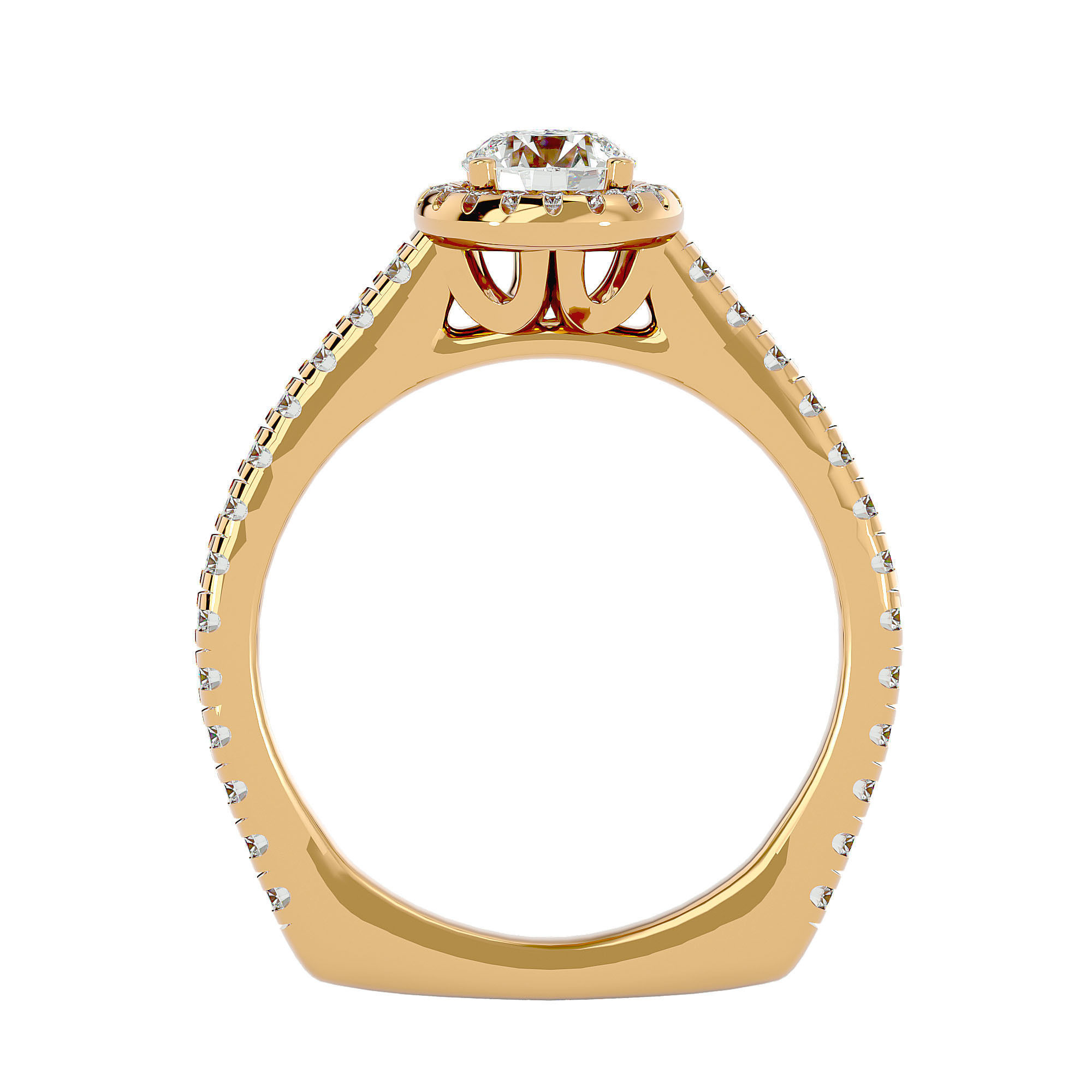 Round Halo solitaire wedding engagement ring with 360 view 3D print model_6