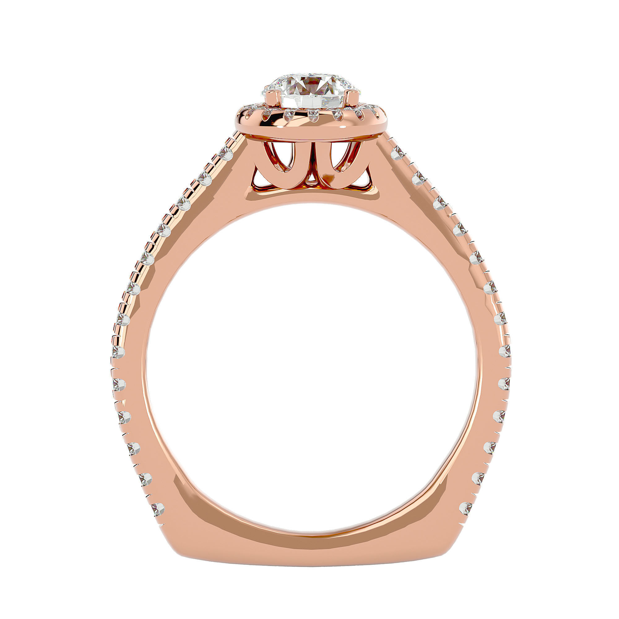 Round Halo solitaire wedding engagement ring with 360 view 3D print model_7