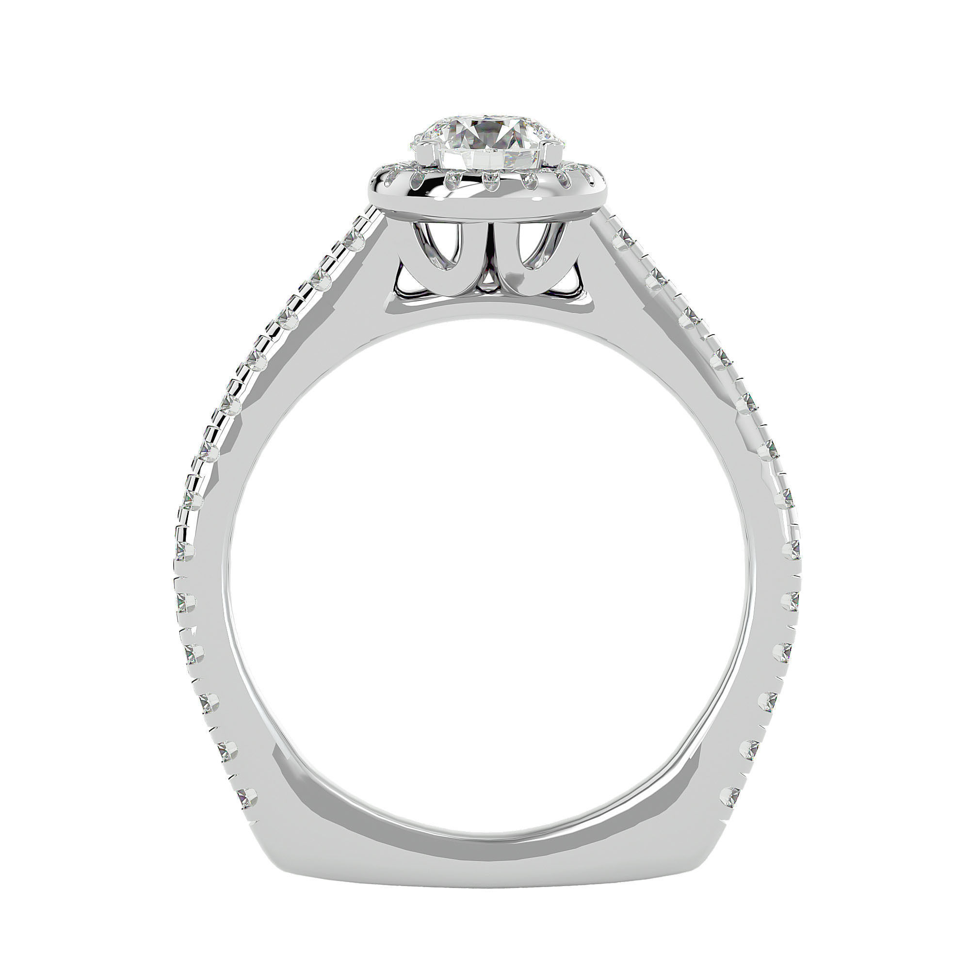 Round Halo solitaire wedding engagement ring with 360 view 3D print model_5