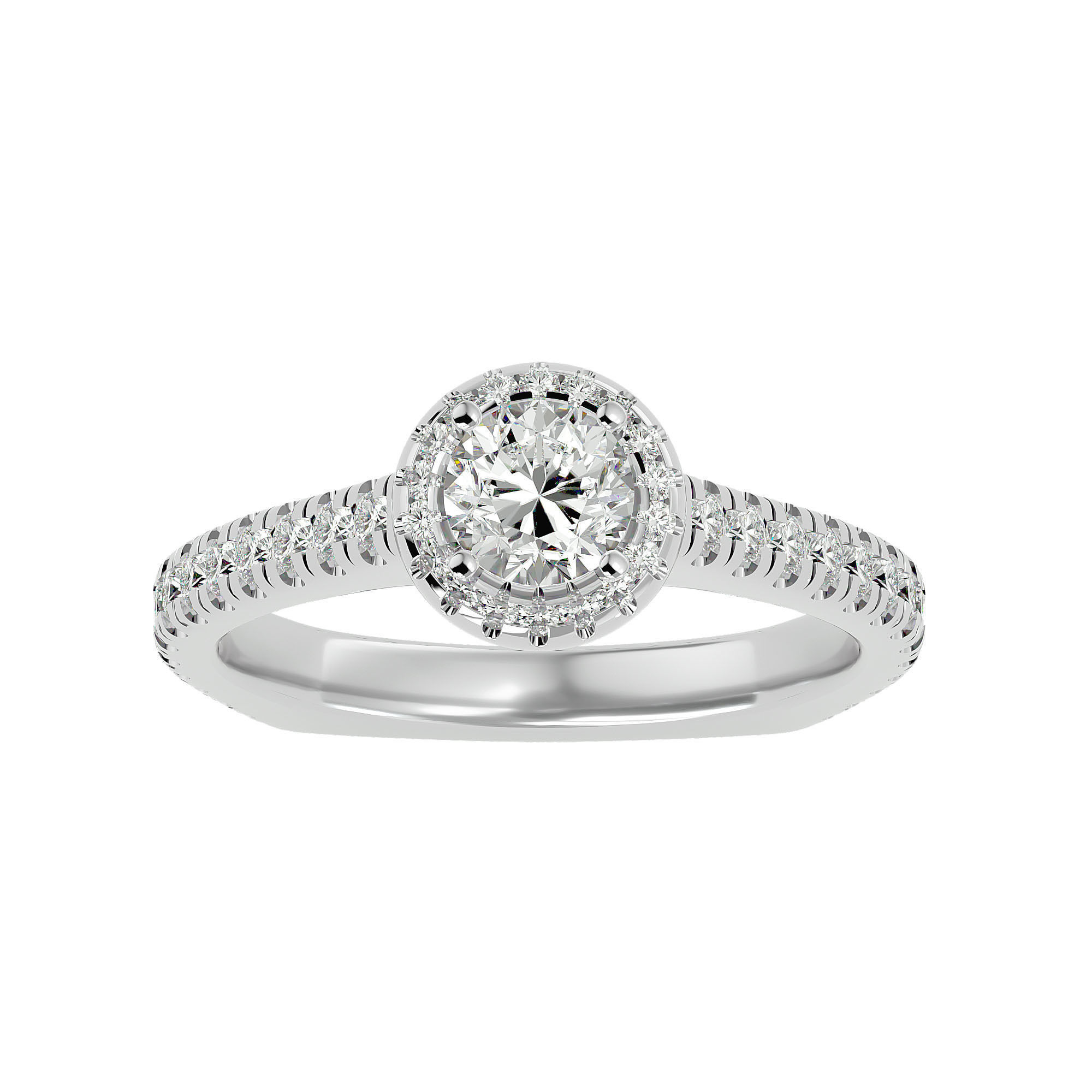 Round Halo solitaire wedding engagement ring with 360 view 3D print model_3