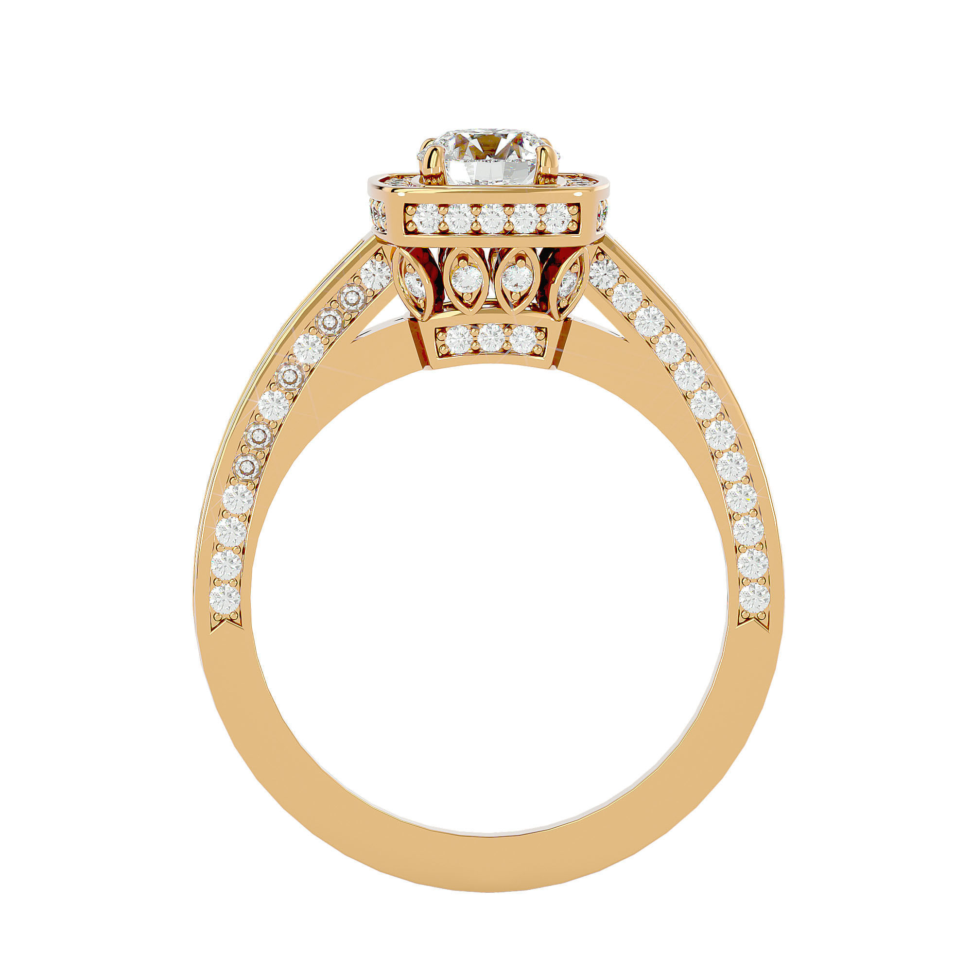Round Halo solitaire wedding engagement ring with 360 view 3D print model_6