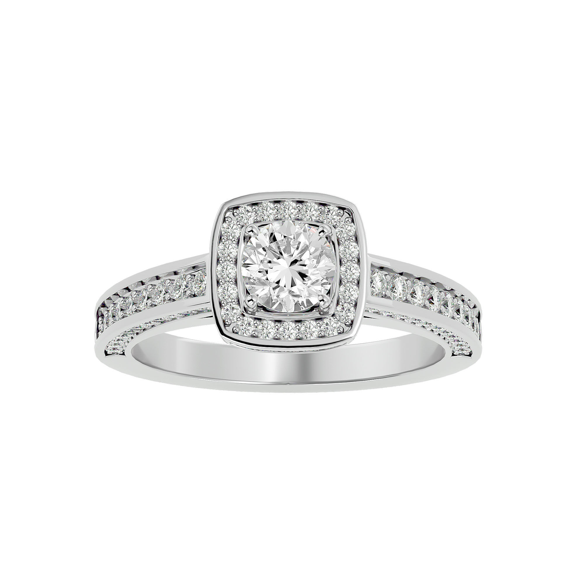 Round Halo solitaire wedding engagement ring with 360 view 3D print model_3