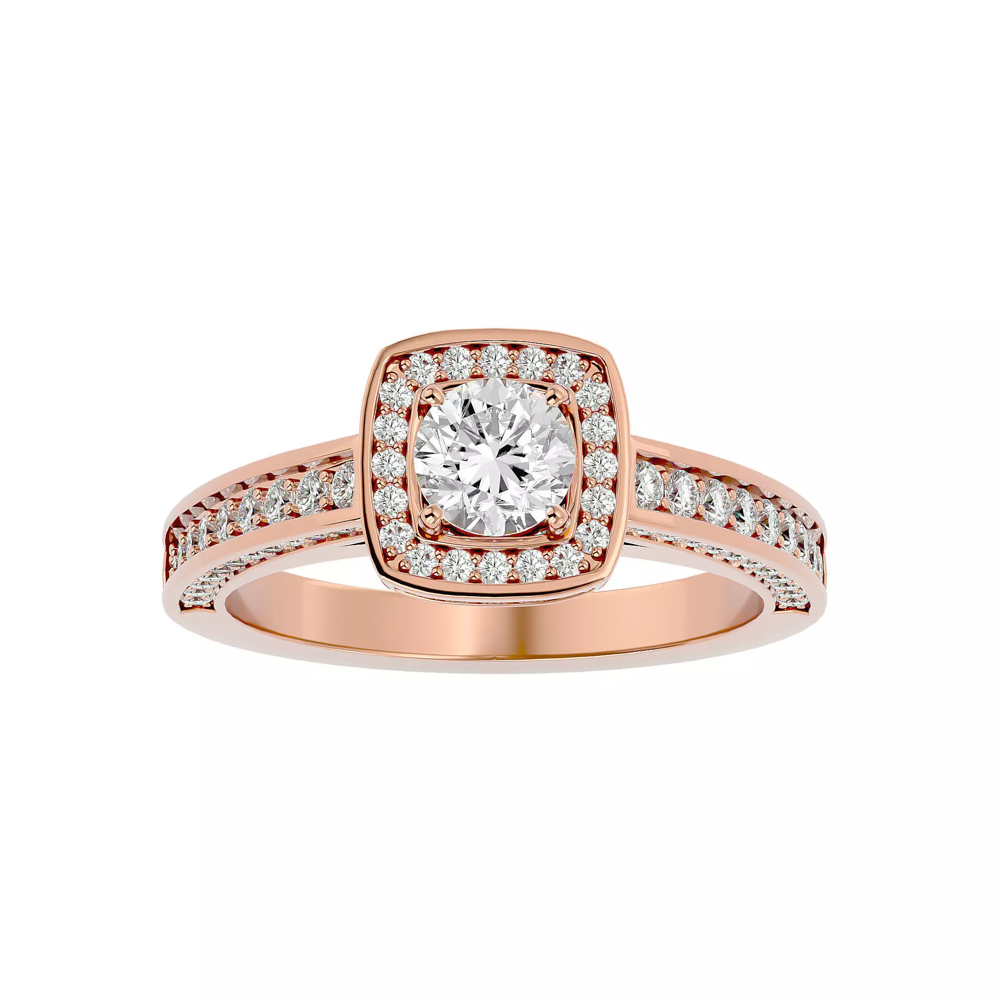 Round Halo solitaire wedding engagement ring with 360 view 3D print model_0