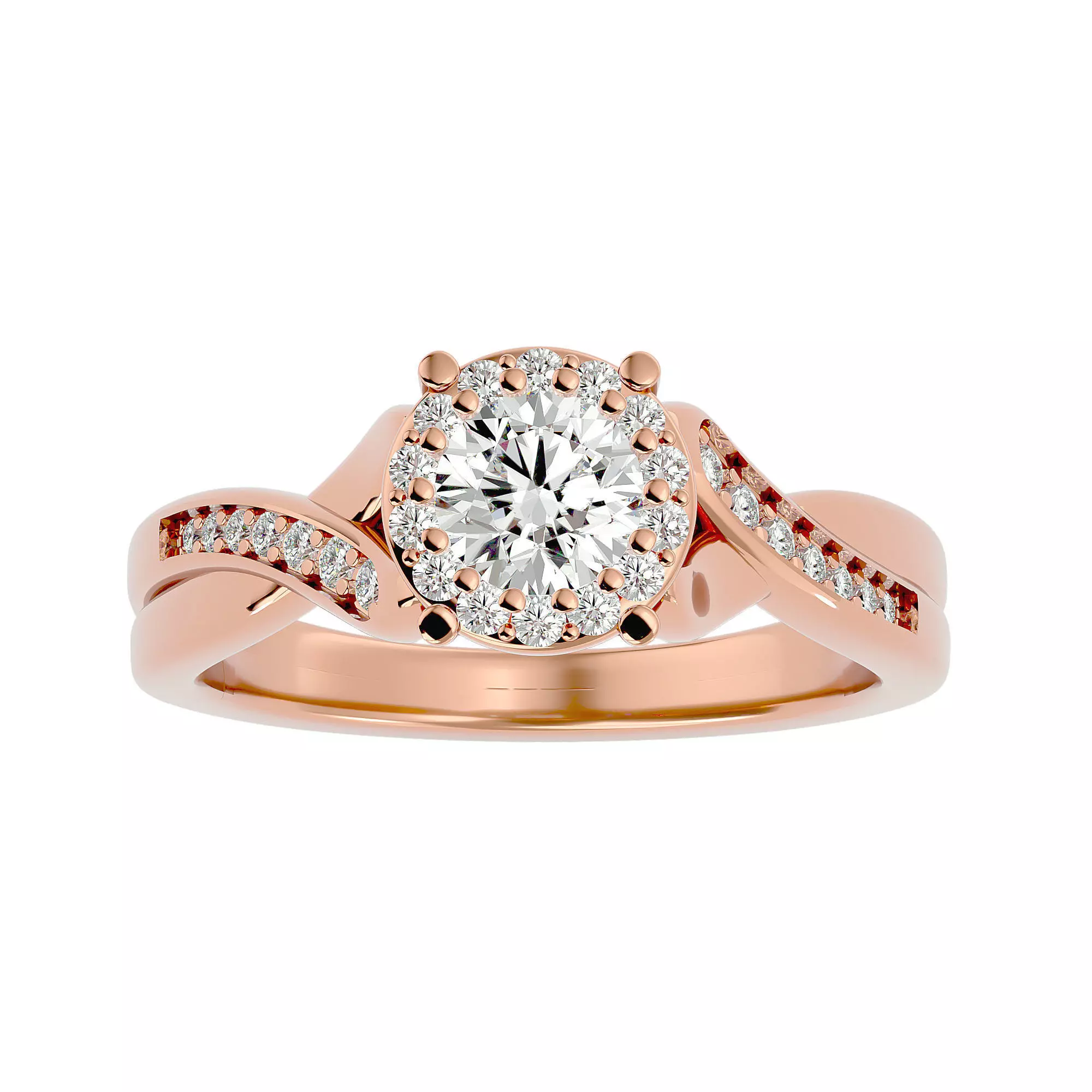 Round Halo solitaire wedding engagement ring with 360 view 3D print model_0