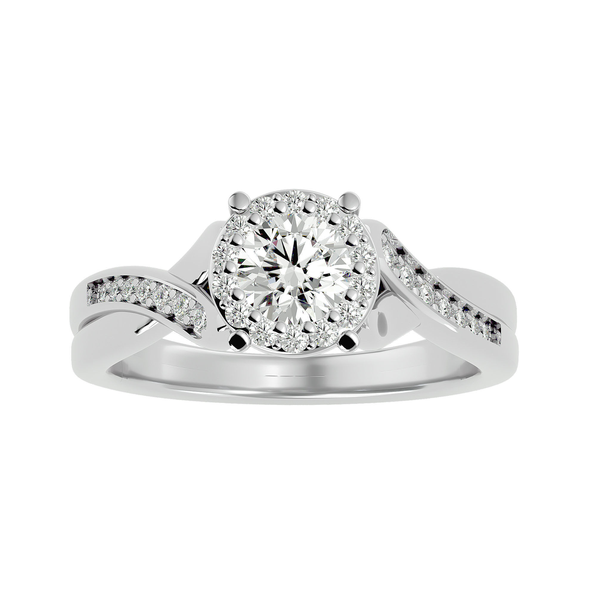 Round Halo solitaire wedding engagement ring with 360 view 3D print model_3