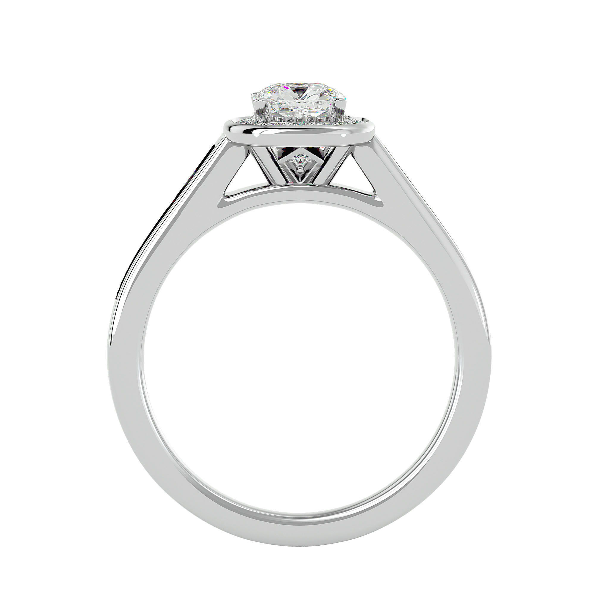 Round Halo solitaire wedding engagement ring with 360 view 3D print model_5