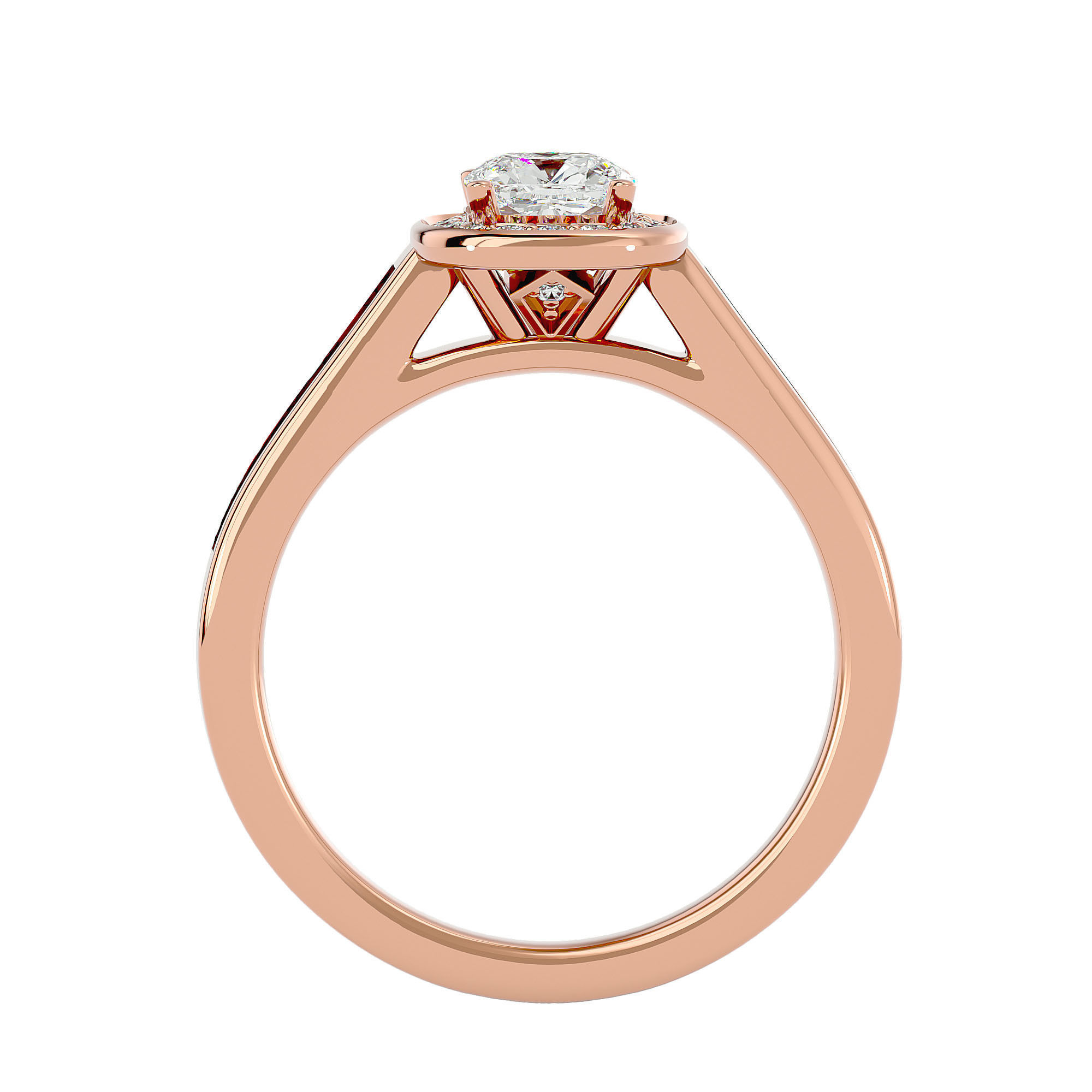 Round Halo solitaire wedding engagement ring with 360 view 3D print model_7