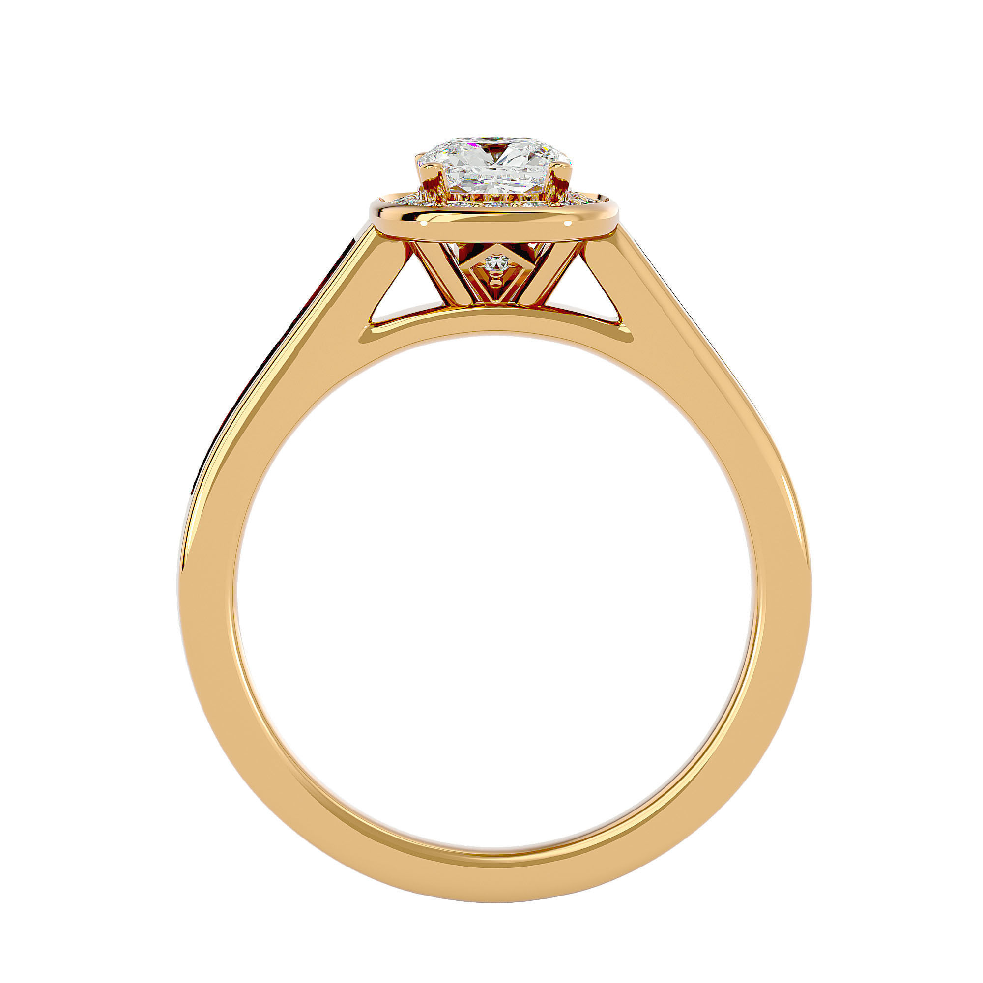 Round Halo solitaire wedding engagement ring with 360 view 3D print model_6