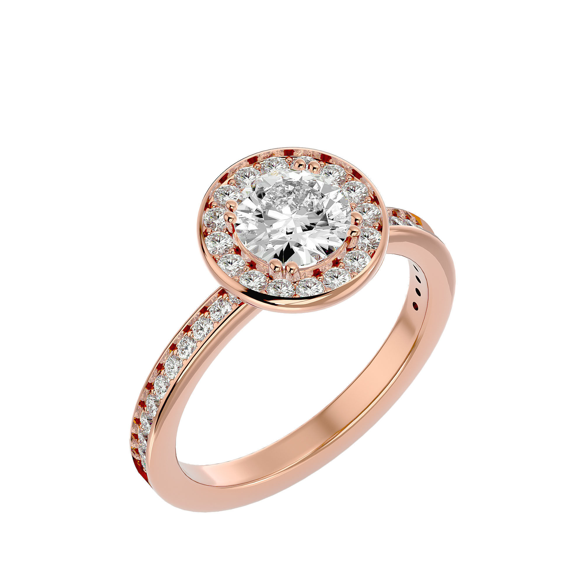 Round Halo solitaire wedding engagement ring with 360 view 3D print model_13