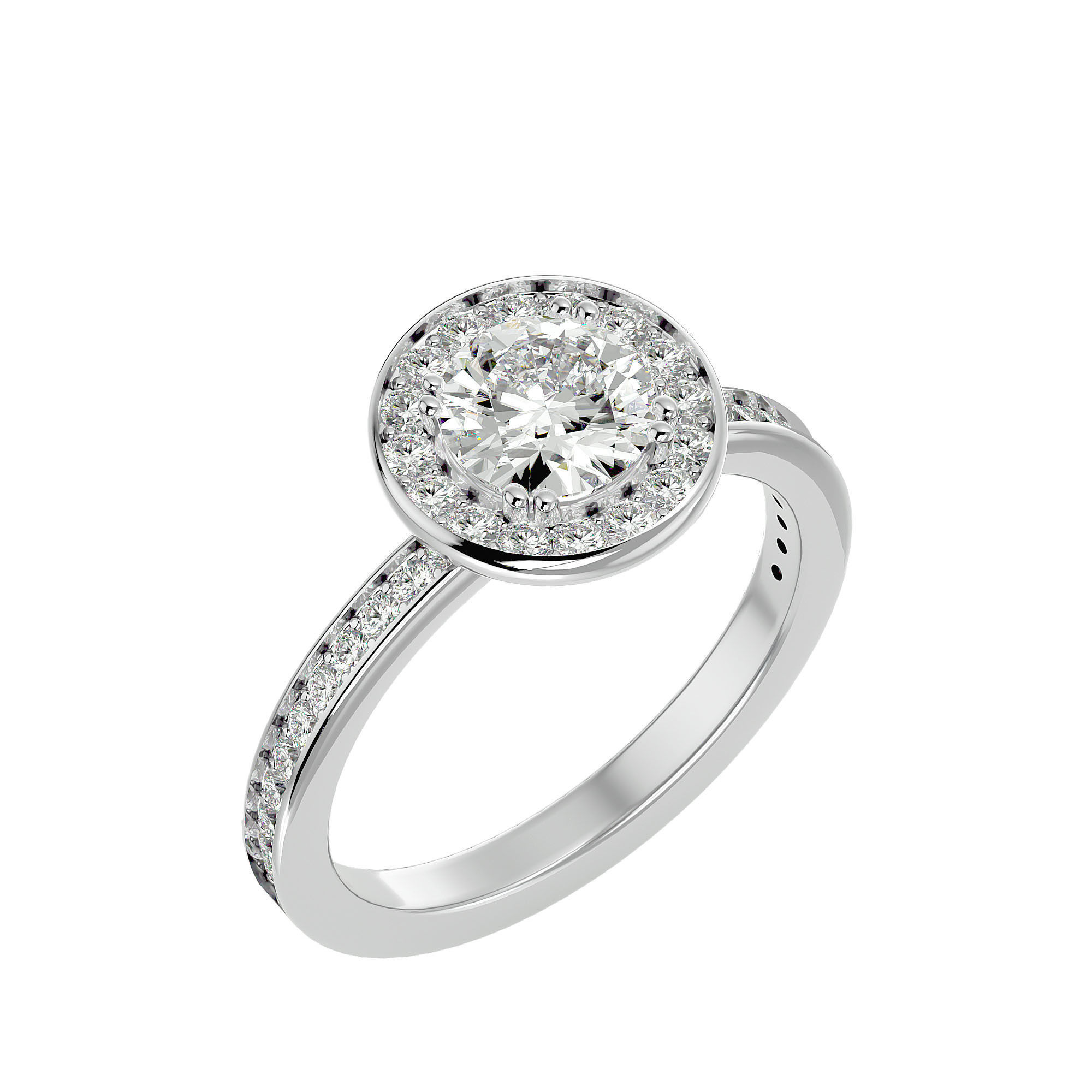 Round Halo solitaire wedding engagement ring with 360 view 3D print model_11