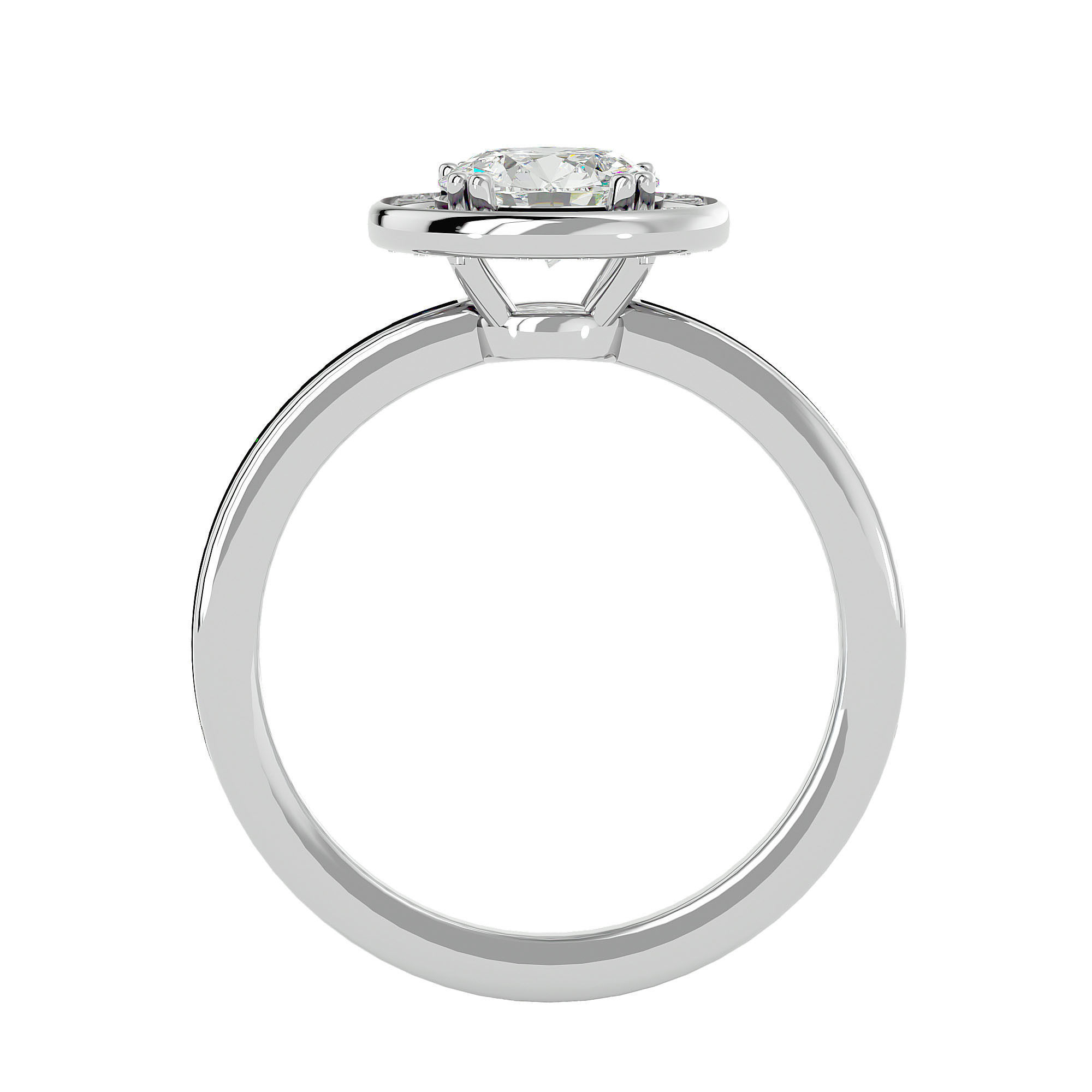 Round Halo solitaire wedding engagement ring with 360 view 3D print model_4