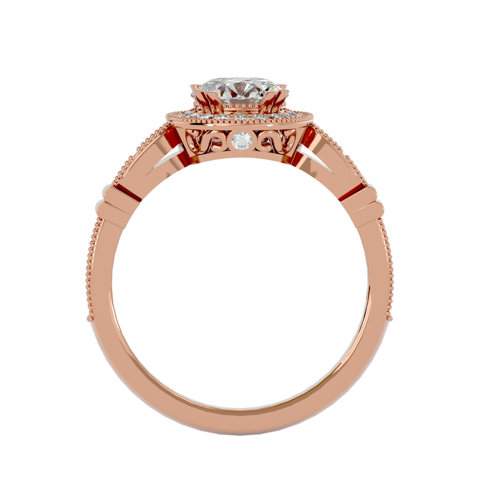 Round Halo solitaire wedding engagement ring with 360 view 3D print model_7
