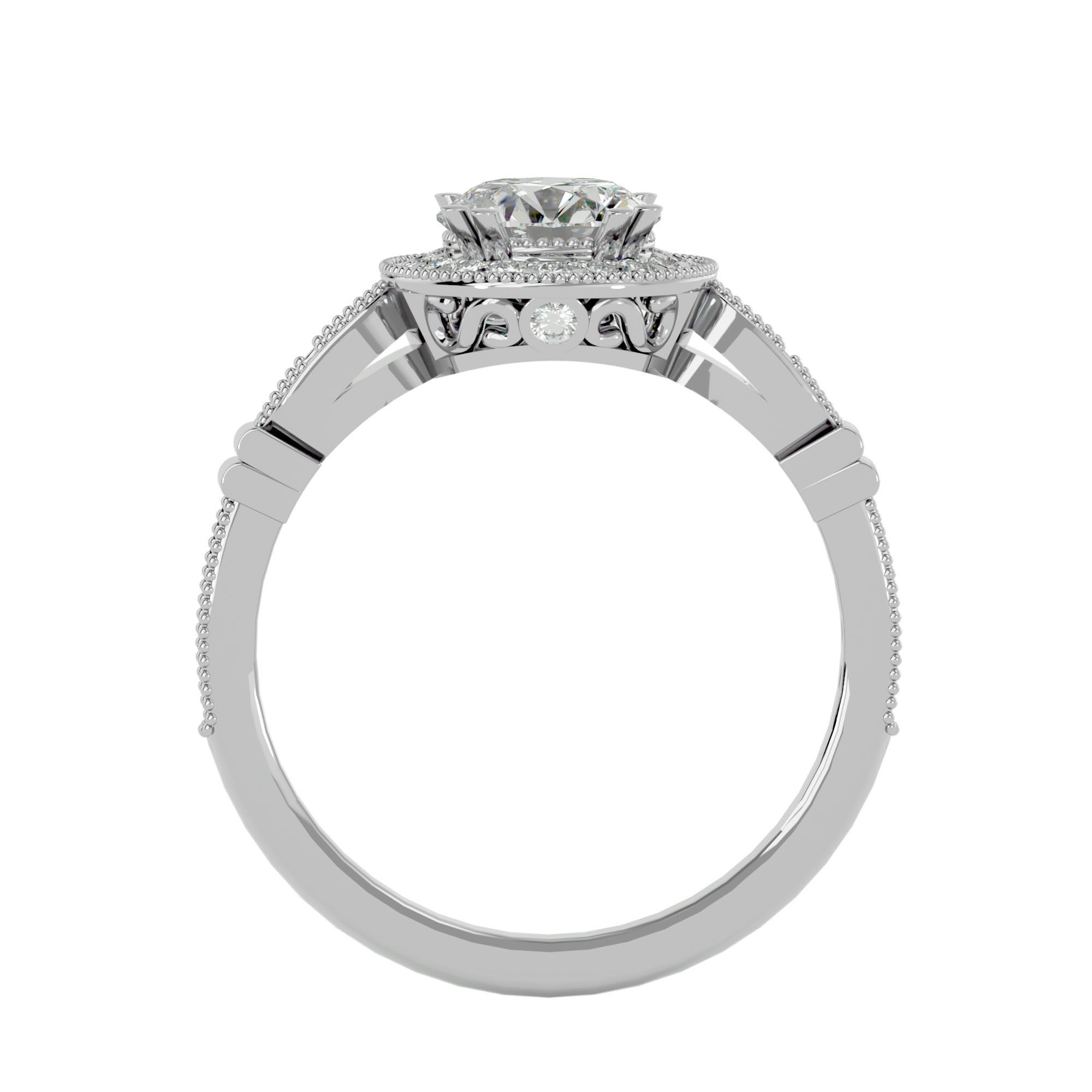 Round Halo solitaire wedding engagement ring with 360 view 3D print model_5
