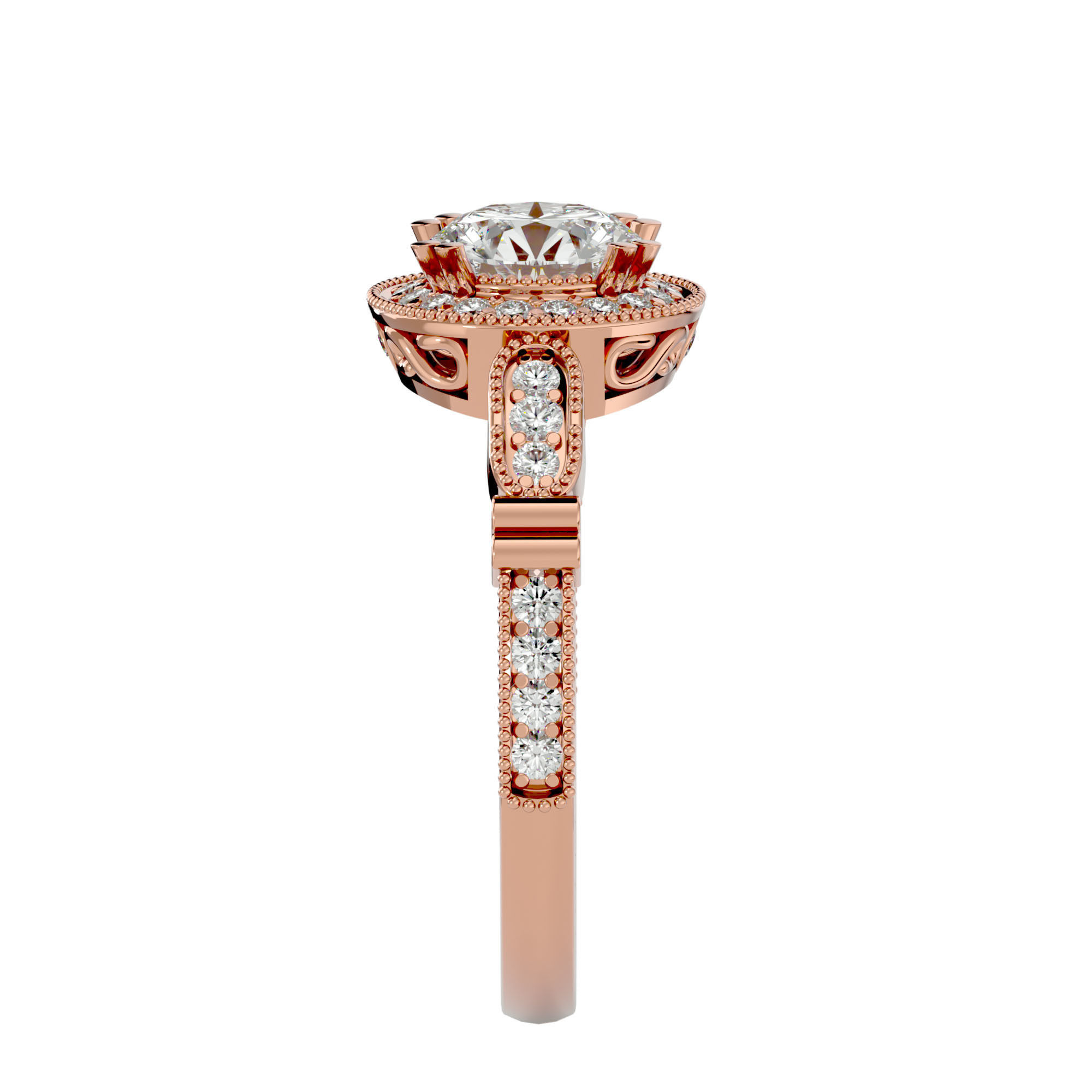 Round Halo solitaire wedding engagement ring with 360 view 3D print model_9