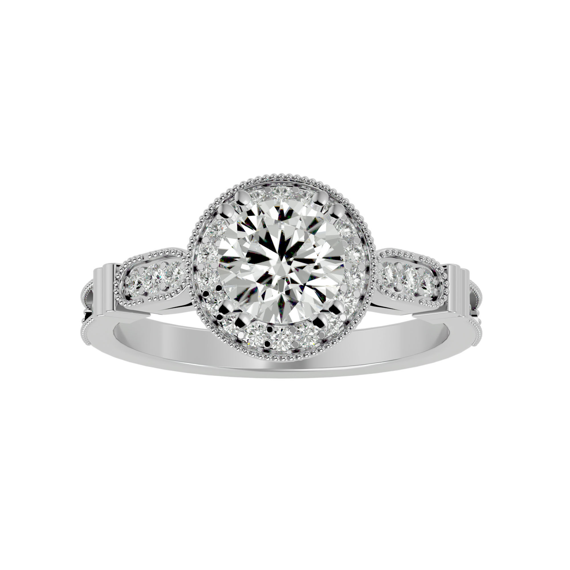 Round Halo solitaire wedding engagement ring with 360 view 3D print model_4