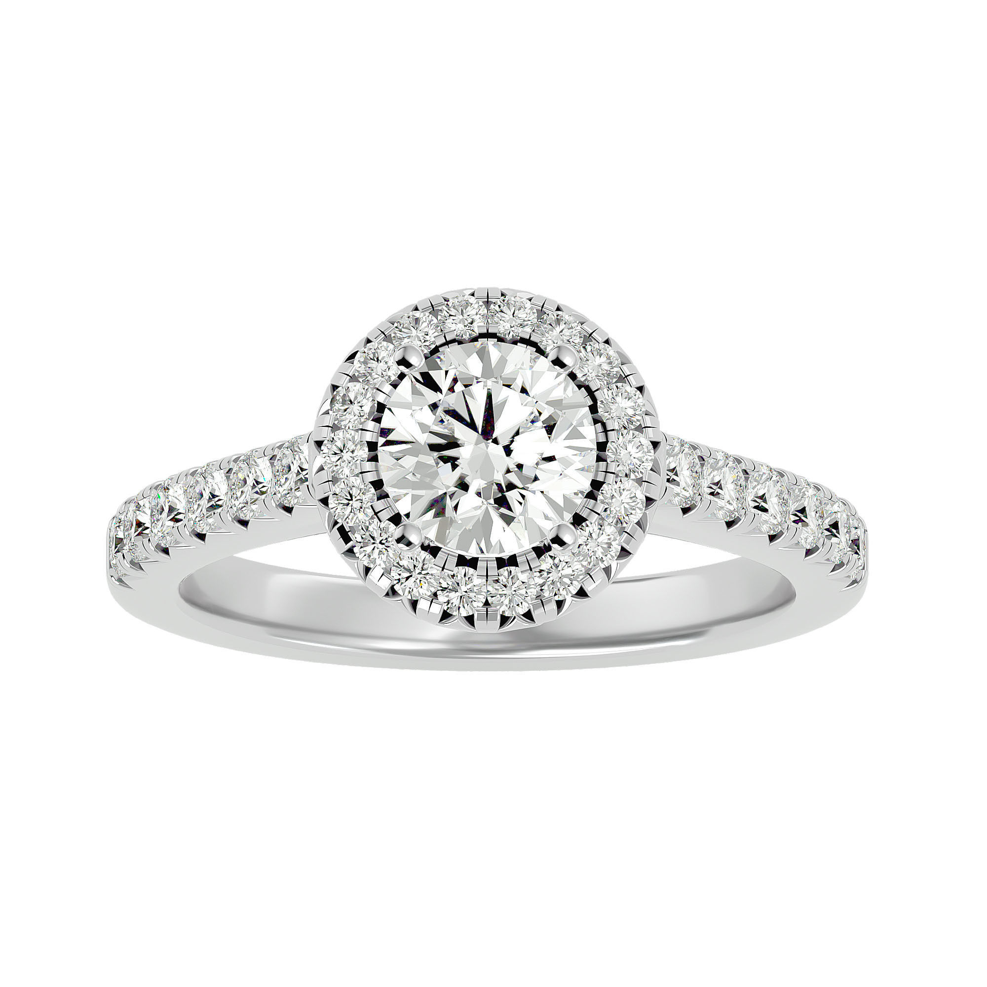 Round Halo solitaire wedding engagement ring with 360 view 3D print model_3