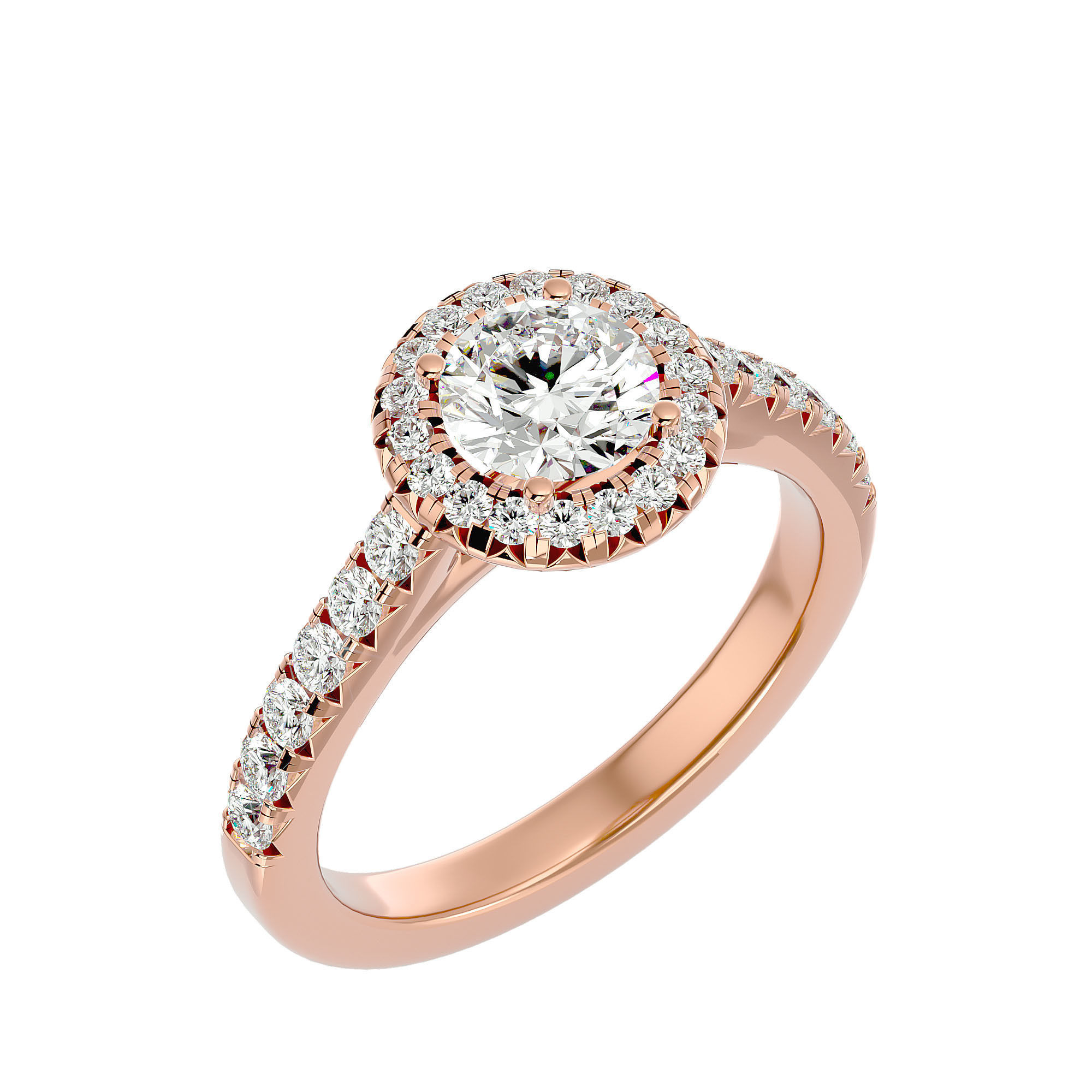 Round Halo solitaire wedding engagement ring with 360 view 3D print model_13