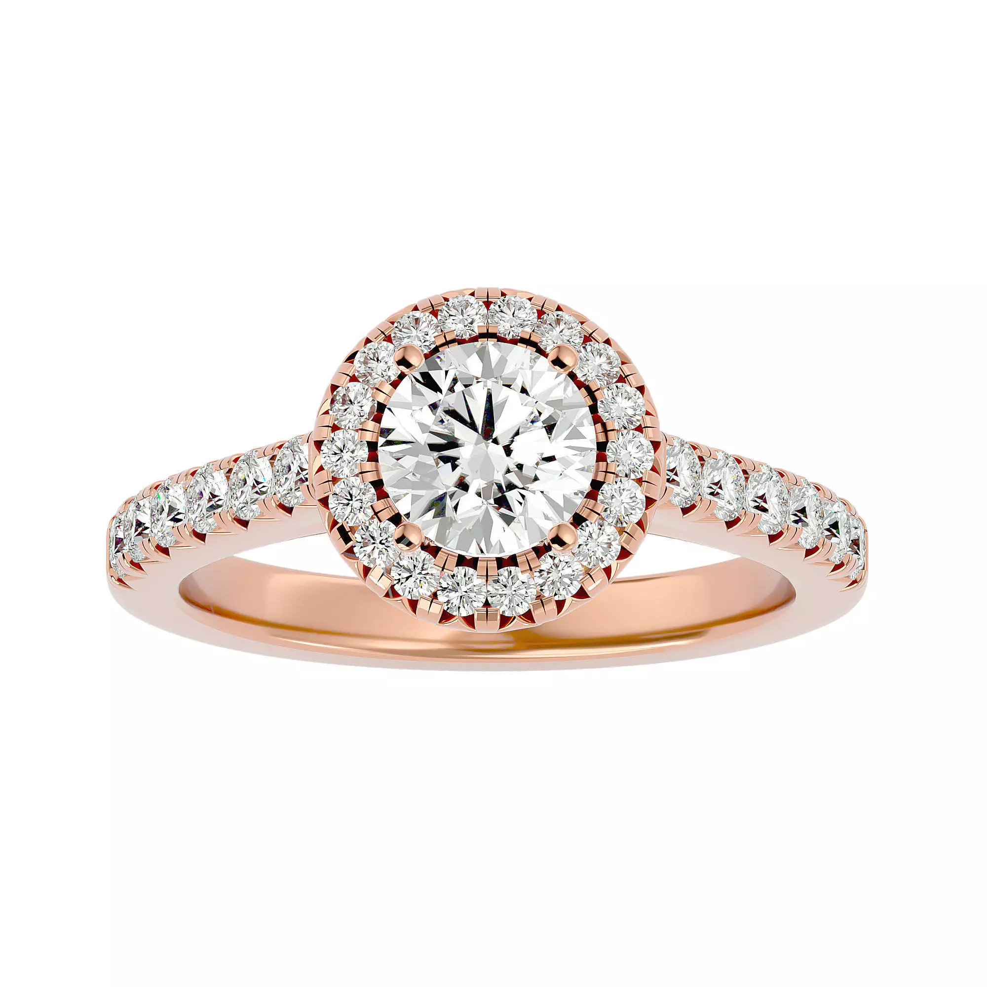 Round Halo solitaire wedding engagement ring with 360 view 3D print model_0