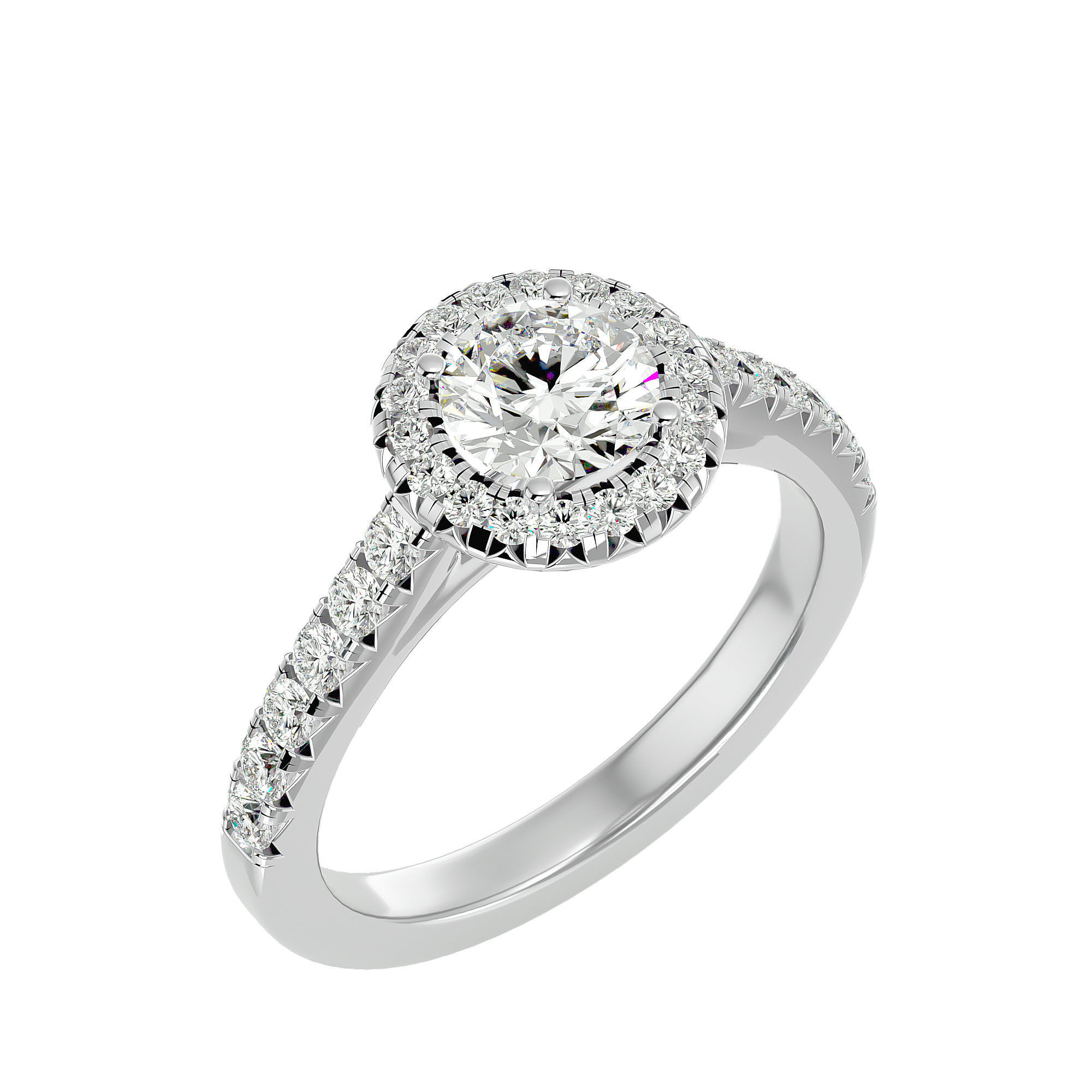 Round Halo solitaire wedding engagement ring with 360 view 3D print model_11