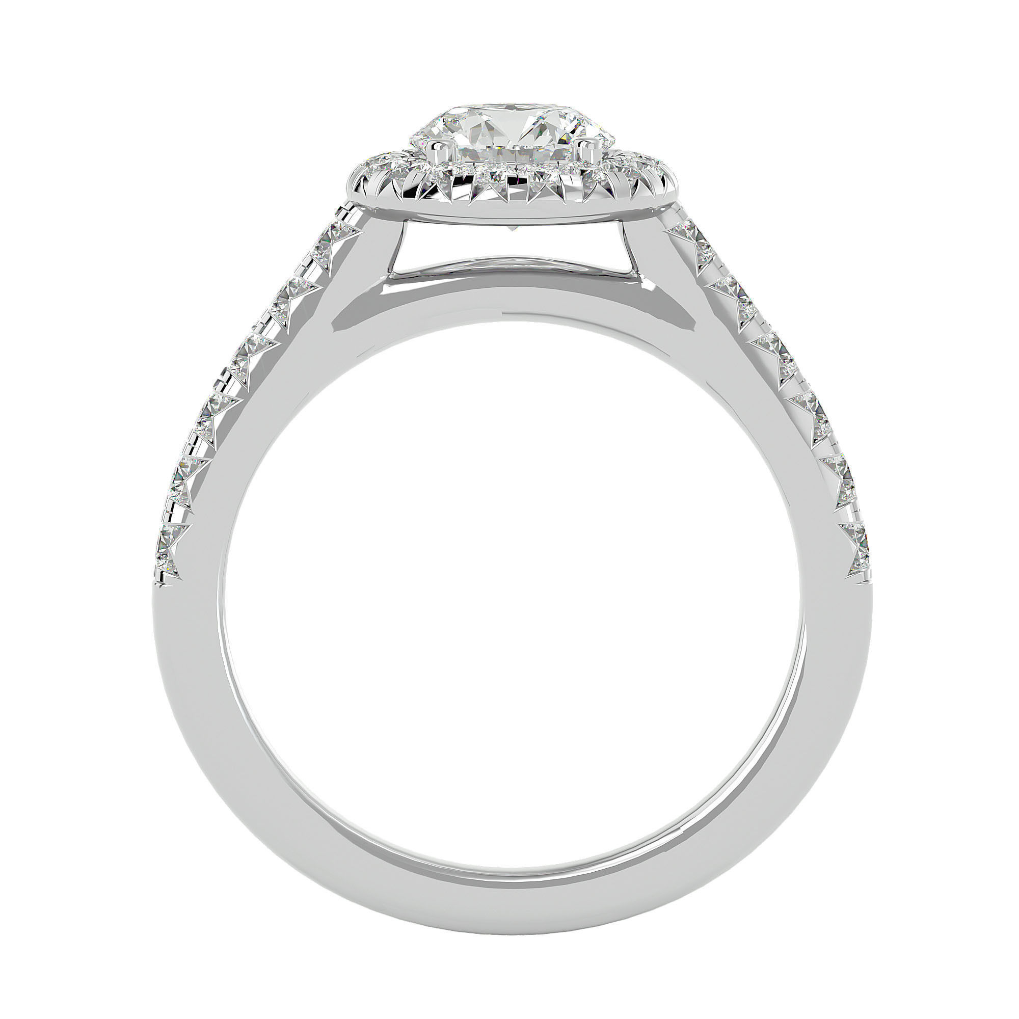 Round Halo solitaire wedding engagement ring with 360 view 3D print model_5
