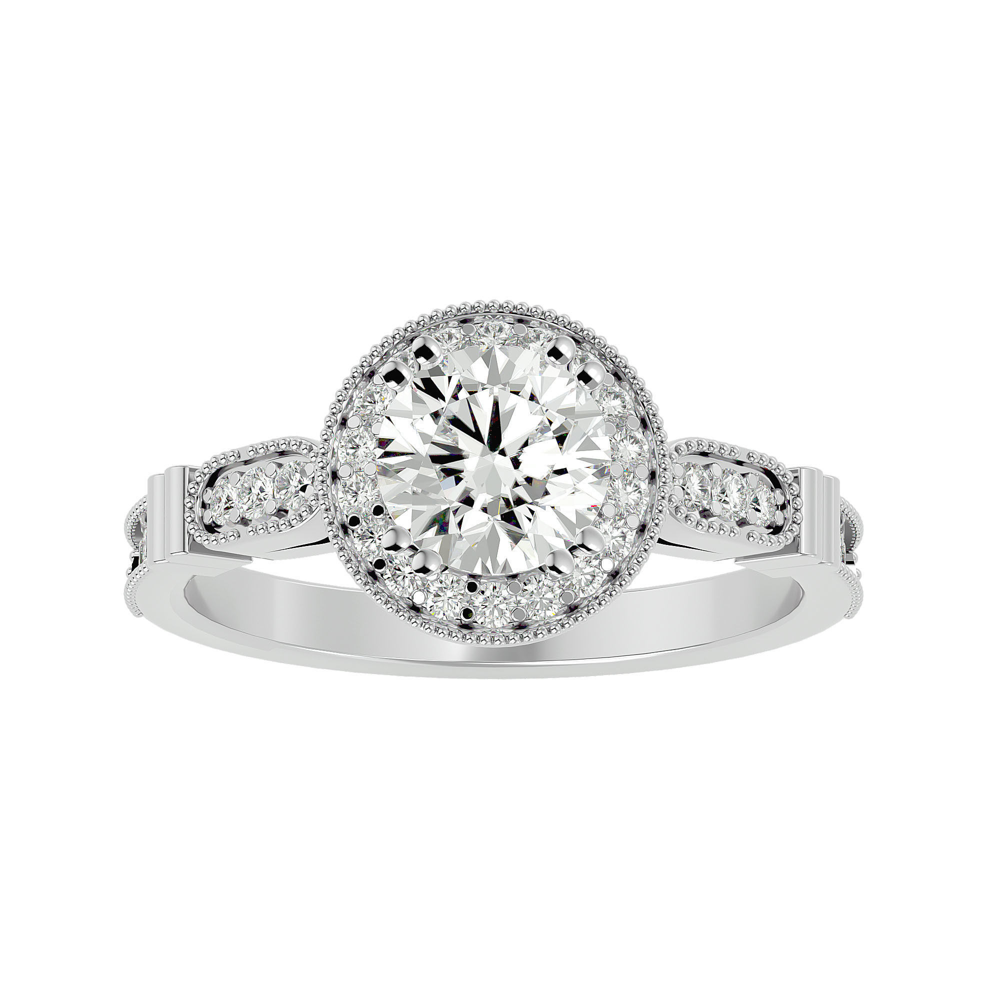 Round Halo solitaire wedding engagement ring with 360 view 3D print model_4