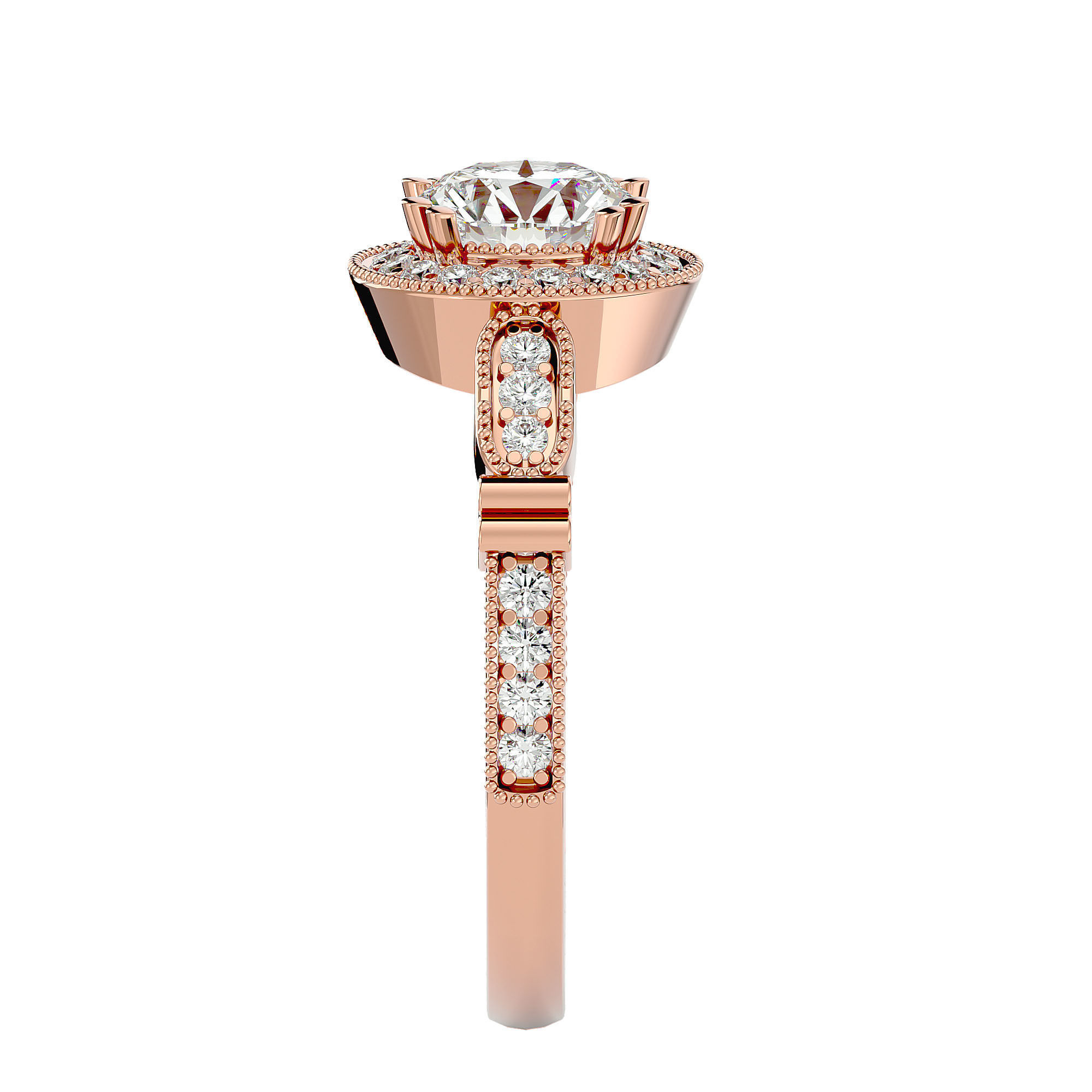 Round Halo solitaire wedding engagement ring with 360 view 3D print model_9