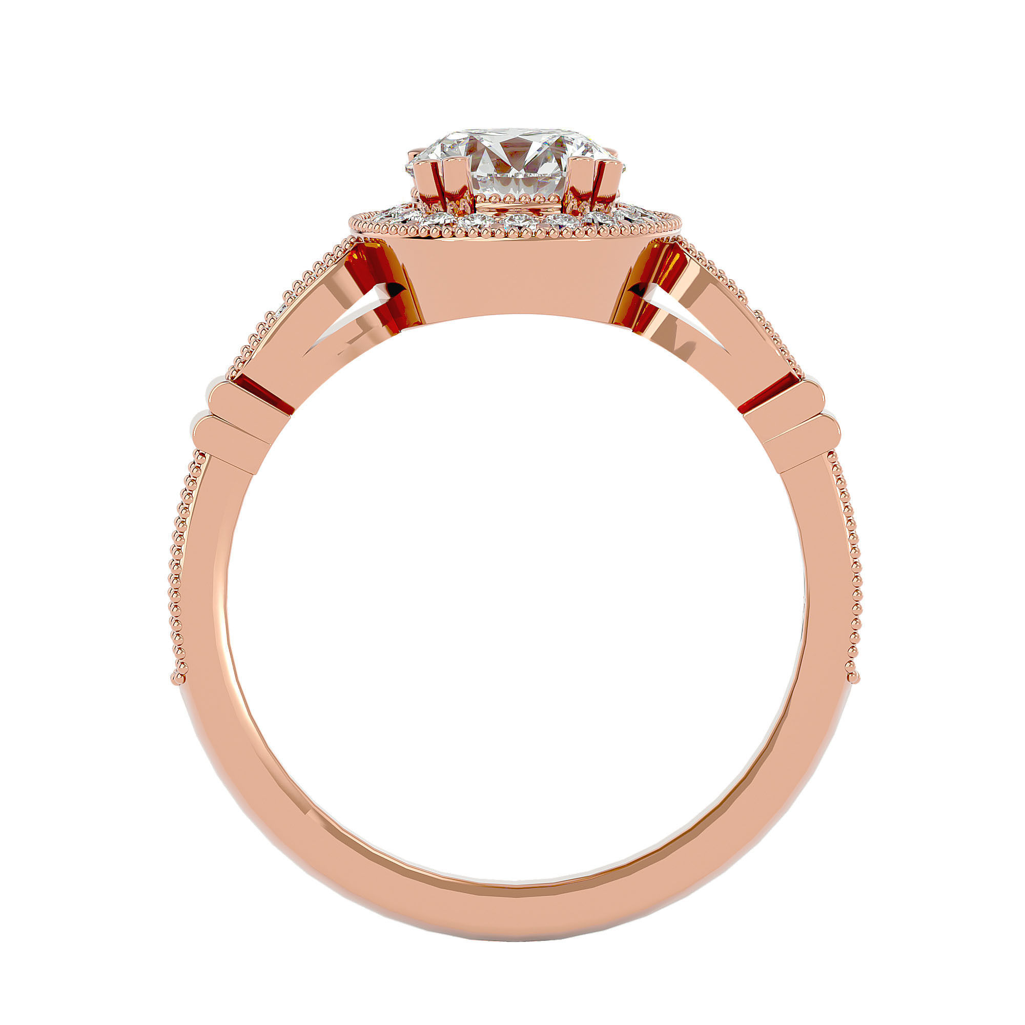Round Halo solitaire wedding engagement ring with 360 view 3D print model_7