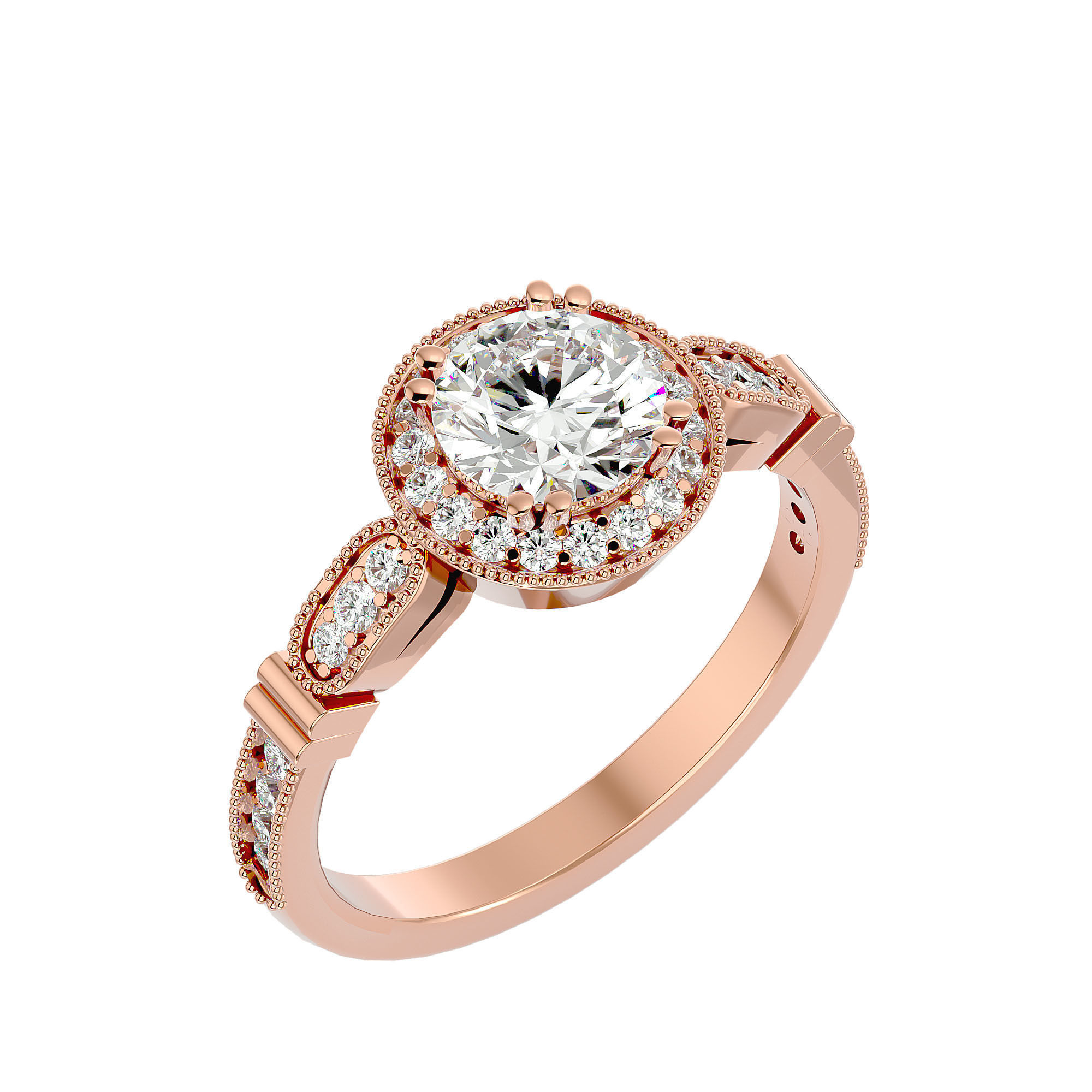 Round Halo solitaire wedding engagement ring with 360 view 3D print model_13