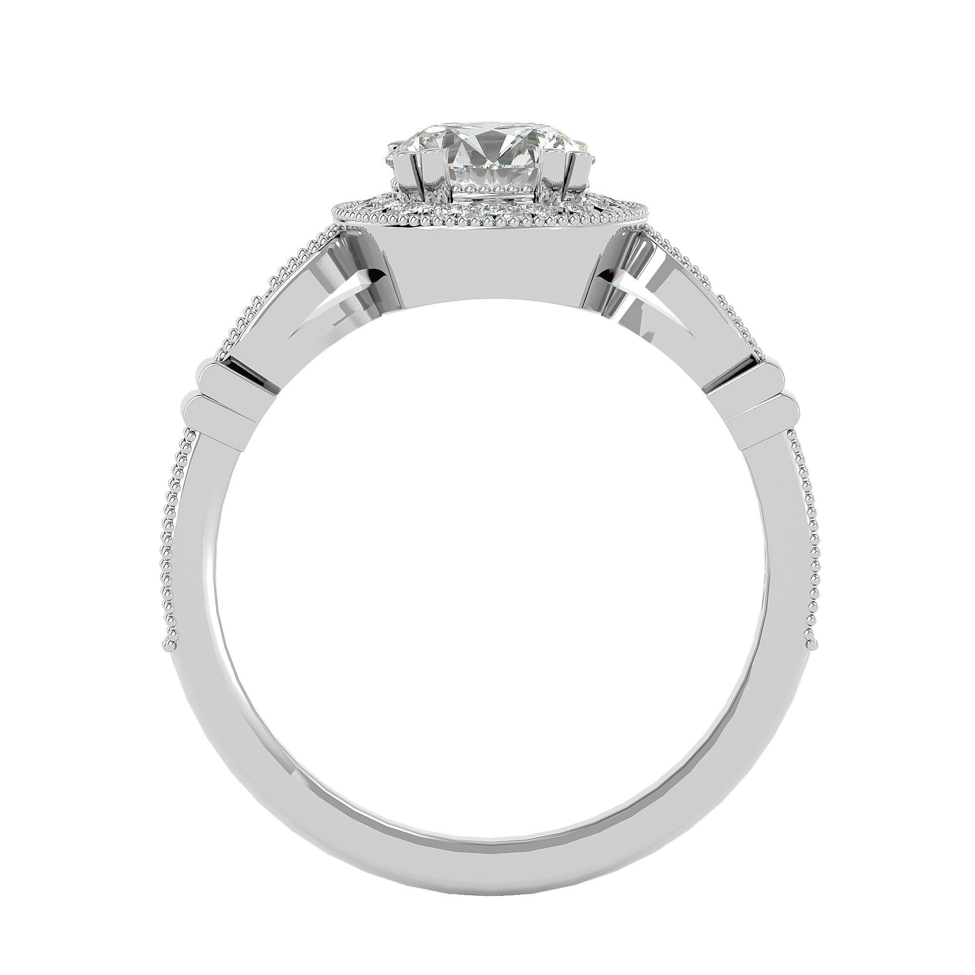 Round Halo solitaire wedding engagement ring with 360 view 3D print model_5