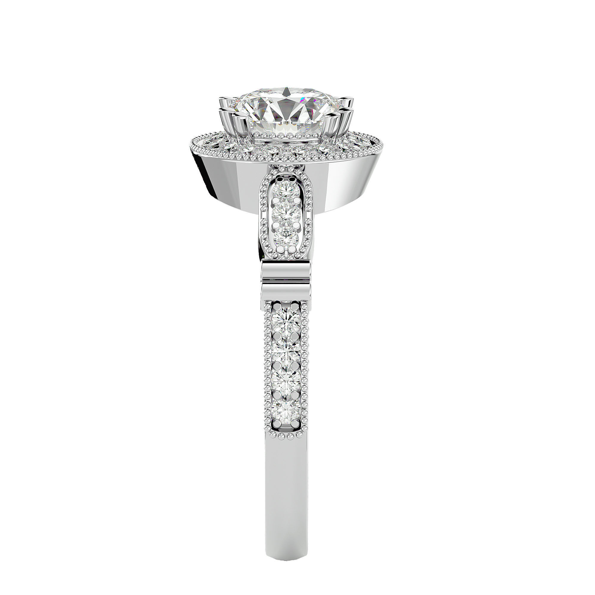 Round Halo solitaire wedding engagement ring with 360 view 3D print model_10