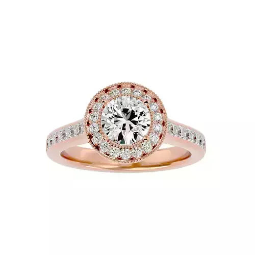 Round Halo solitaire wedding engagement ring with 360 view