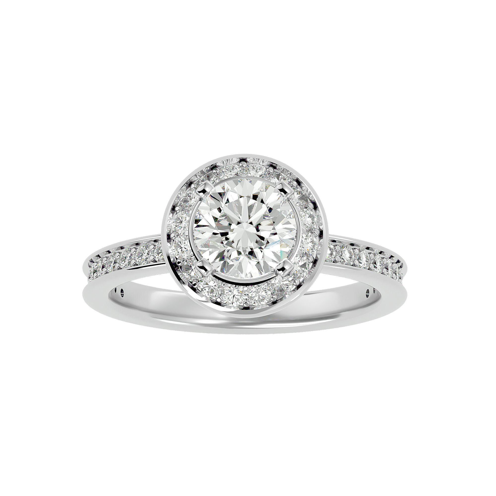 Round Halo solitaire wedding engagement ring with 360 view 3D print model_3