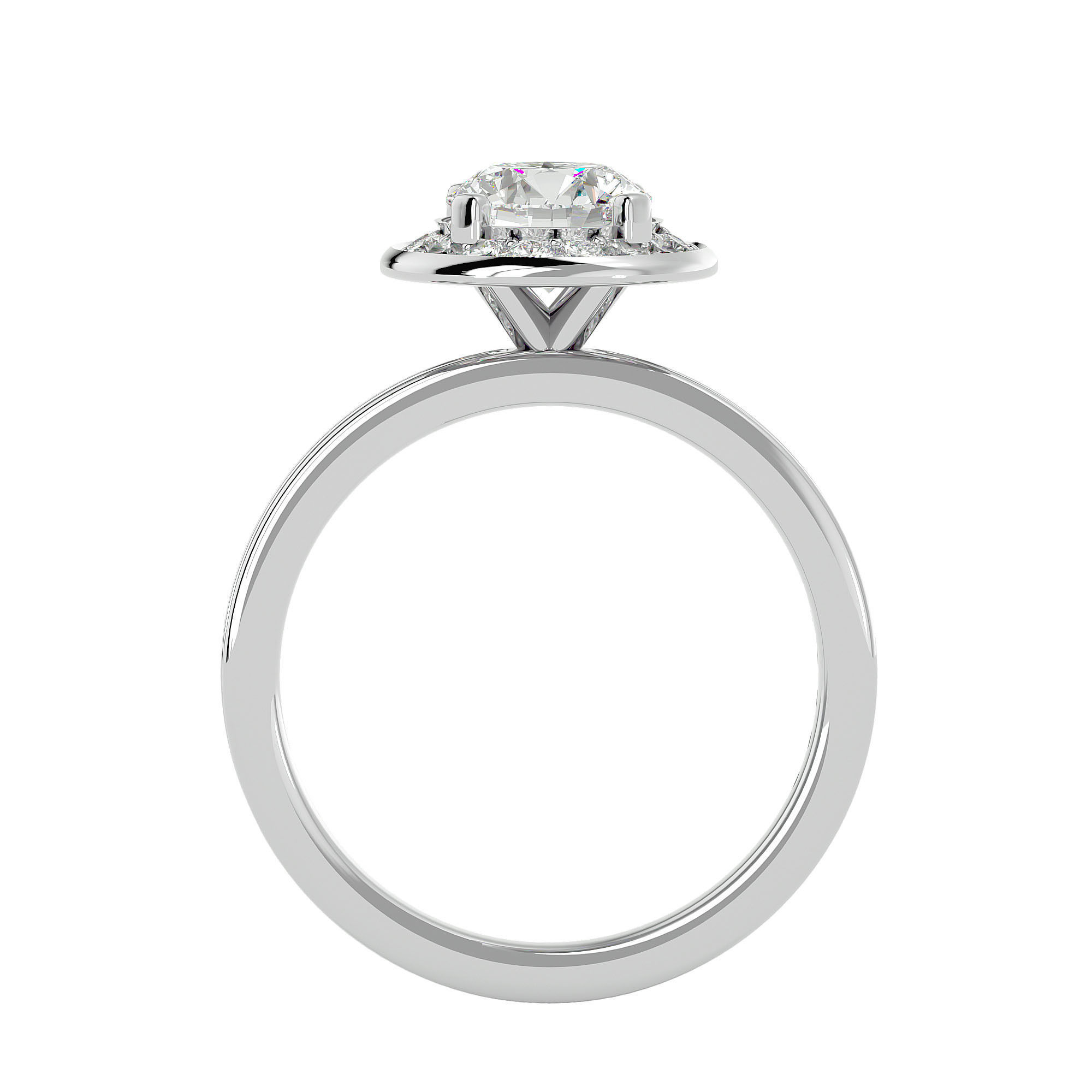 Round Halo solitaire wedding engagement ring with 360 view 3D print model_5