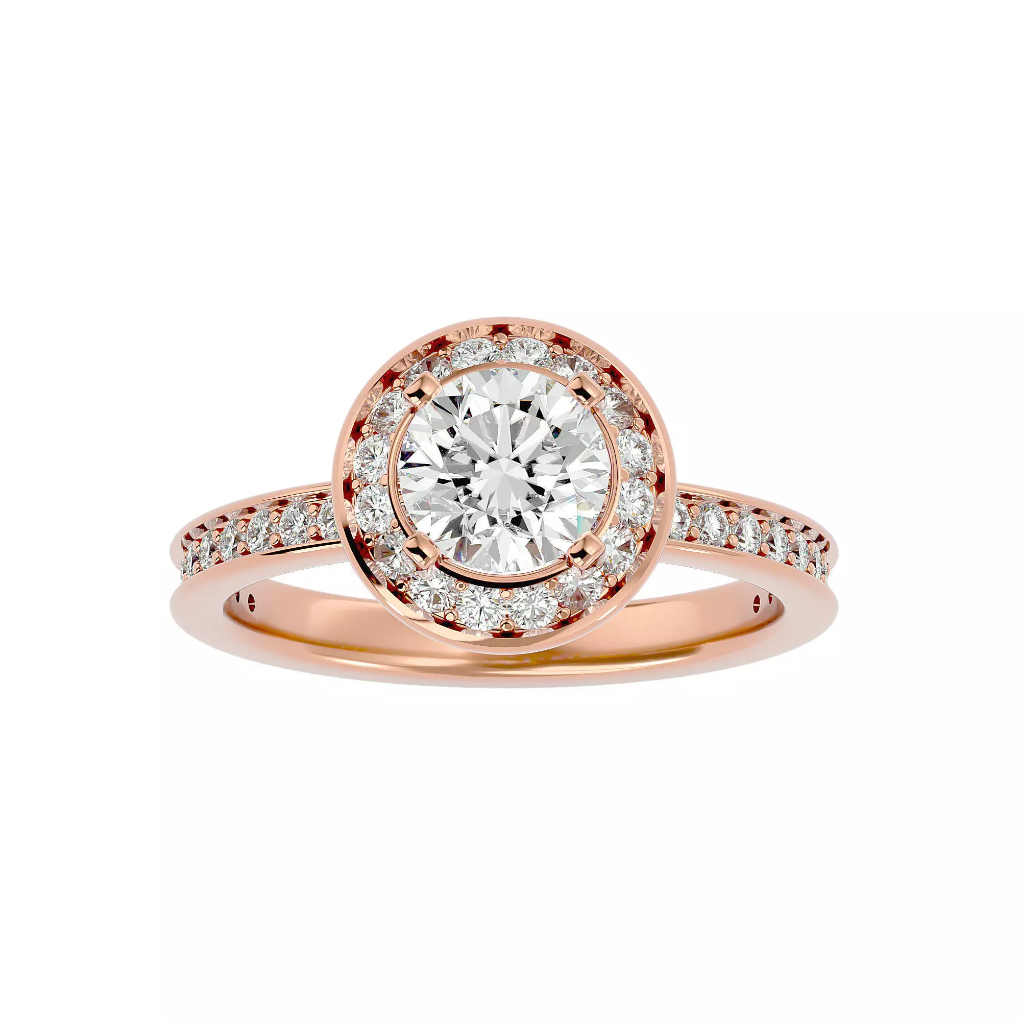 Round Halo solitaire wedding engagement ring with 360 view 3D print model_0