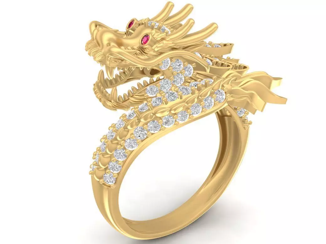Dragon Head Diamond Accent Ring for Men 2868 3D print model