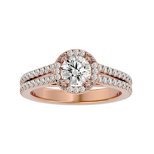 Round Halo solitaire wedding engagement ring with 360 view 3D print model