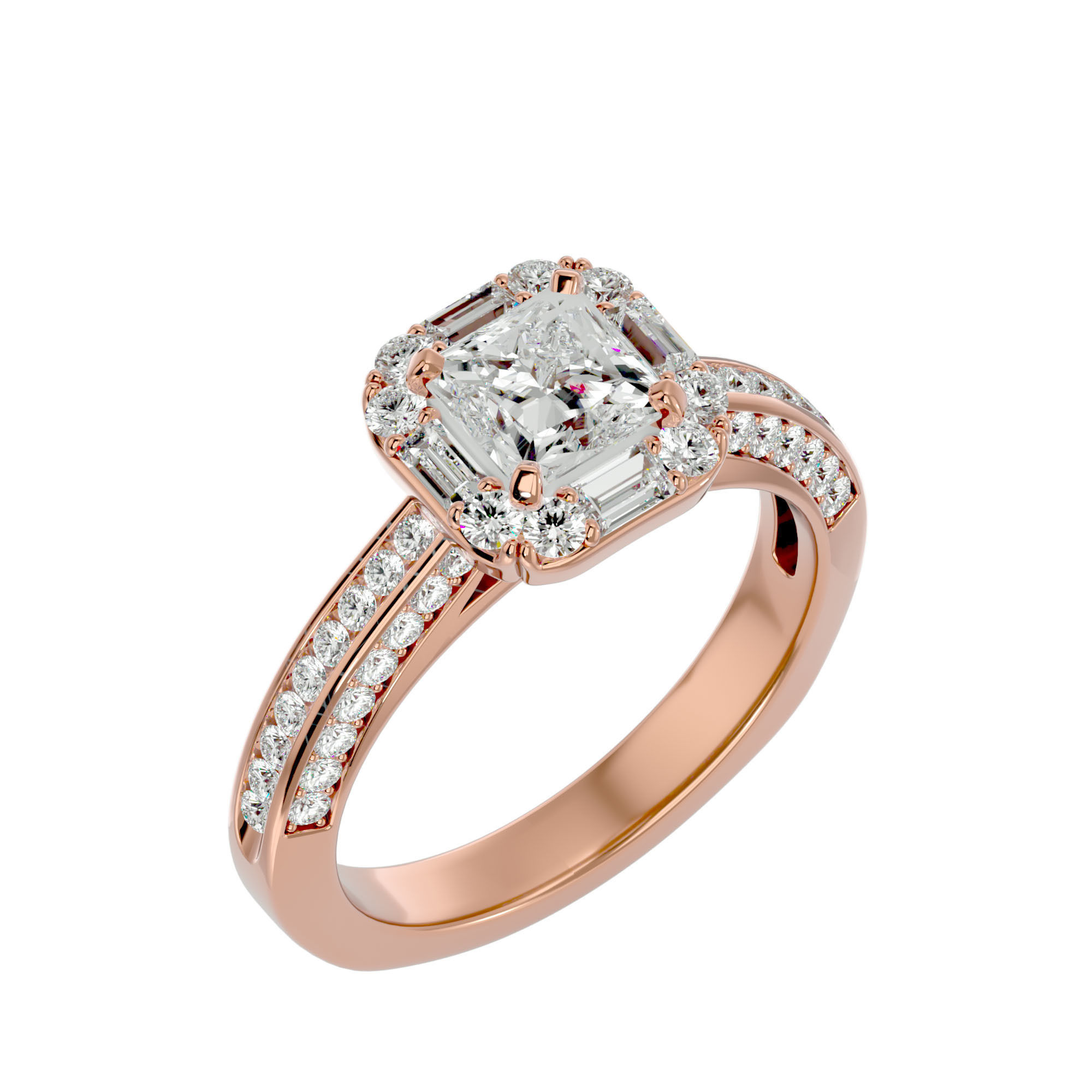 Princess Halo solitaire wedding engagement ring with 360 view 3D print model_13