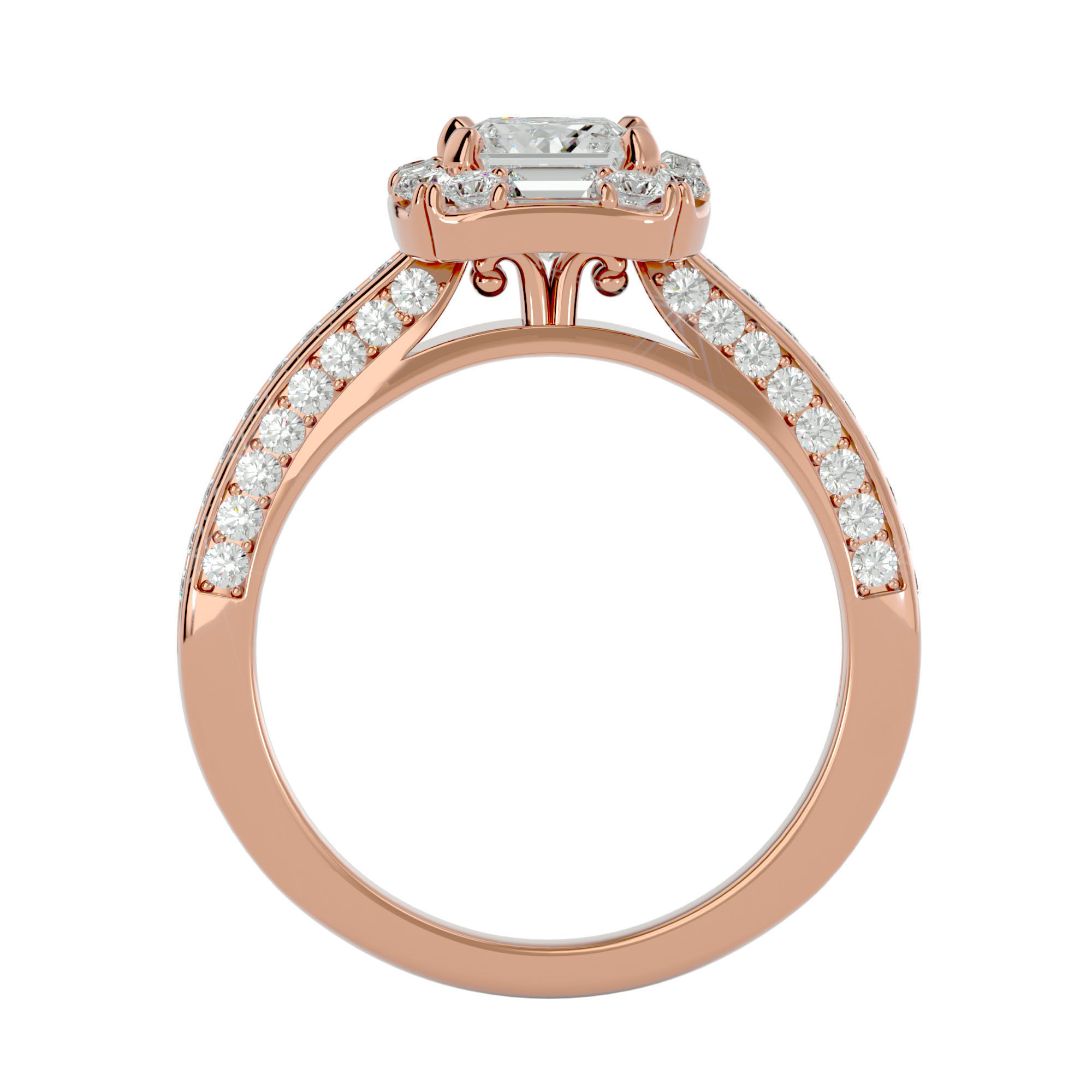 Princess Halo solitaire wedding engagement ring with 360 view 3D print model_6