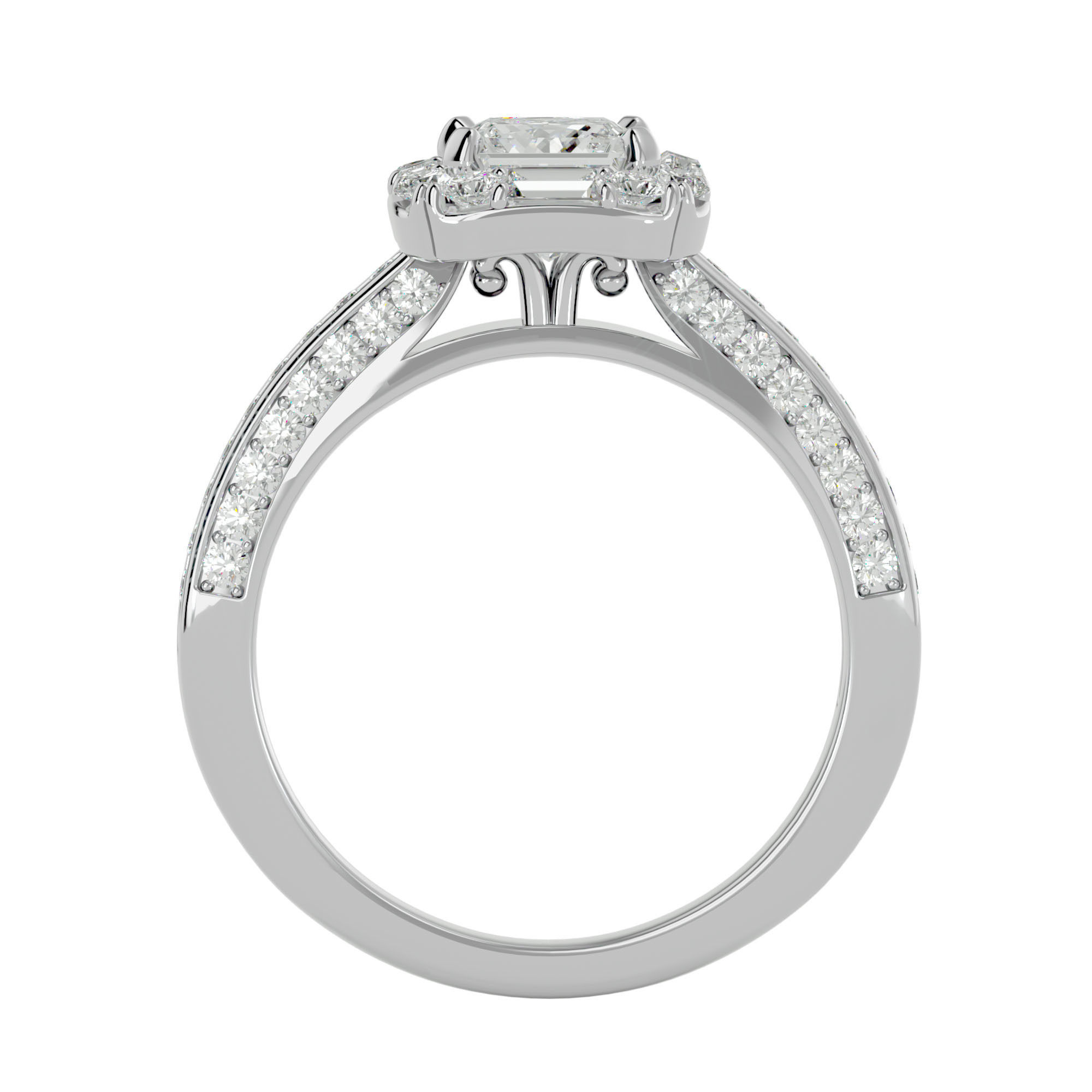 Princess Halo solitaire wedding engagement ring with 360 view 3D print model_4